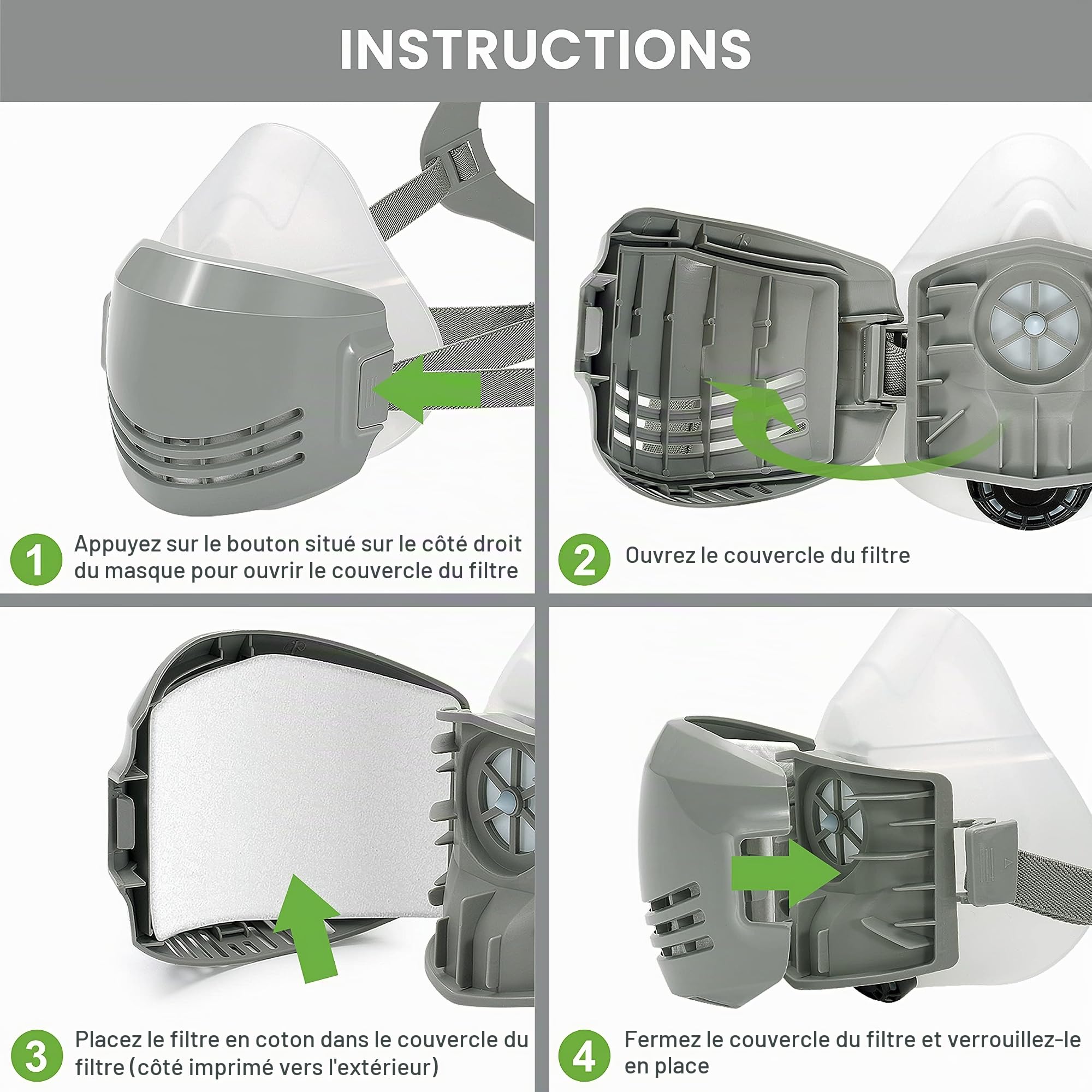AirGearPro D-200 Masque de Protection Respiratoire Réutilisable, Anti poussière avec Filtres pour Peinture, Travaux, Bricolage, Ponçage
