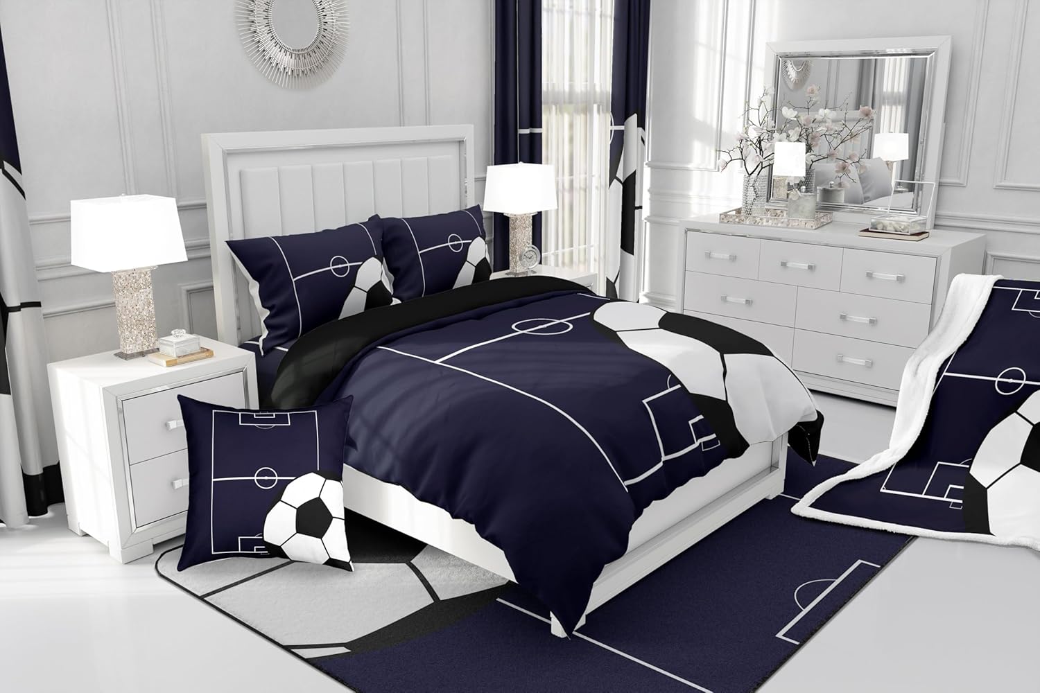 Erosebridal Football Comforter Set Twin Size Kids Soccer Bedding Set for Boys Girls Teens,Sports Theme Bed Comforter Sets Dark Blue Ball Gaming Quilt Bed Set Football Room Decor with 1 Pillowcase - Image 5