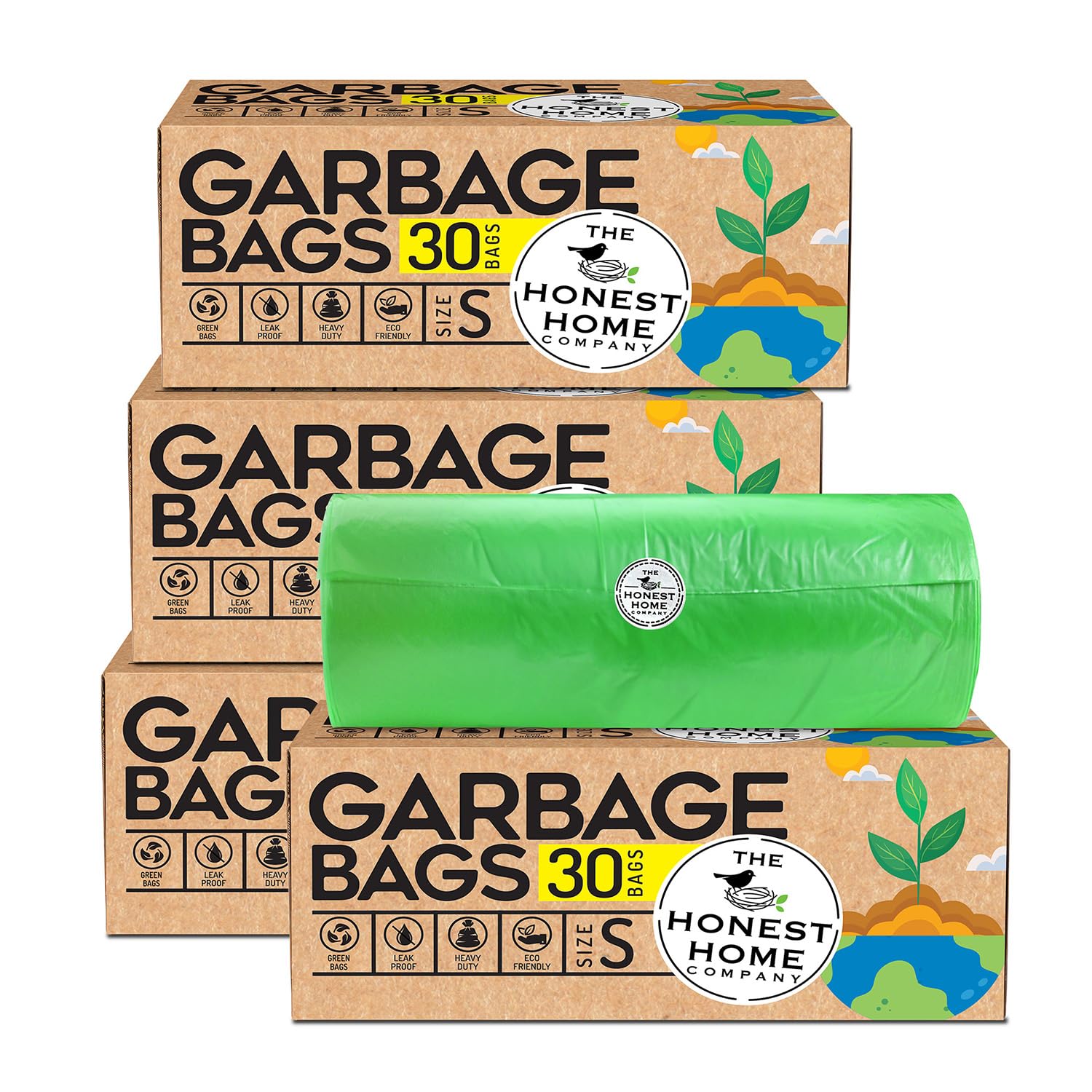 The Honest Home Co. | Garbage Bags Small - Green | 120 Bags | 17 x 19 Inches Drawstring Dustbin Bags | Pack Of 4 (30 Bags/Roll) (B09HBDJVN2) Amazon Price History, Amazon Price Tracker