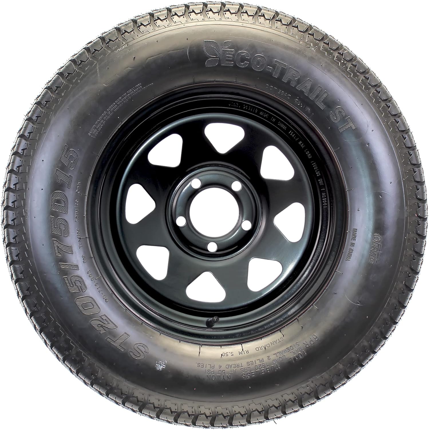eCustomrim Tire On Rim ST205/75D15 15 Inch Load Range C 5 Lug On 4.5 Black Spoke Wheel - 2 Year Warranty w/Free Roadside