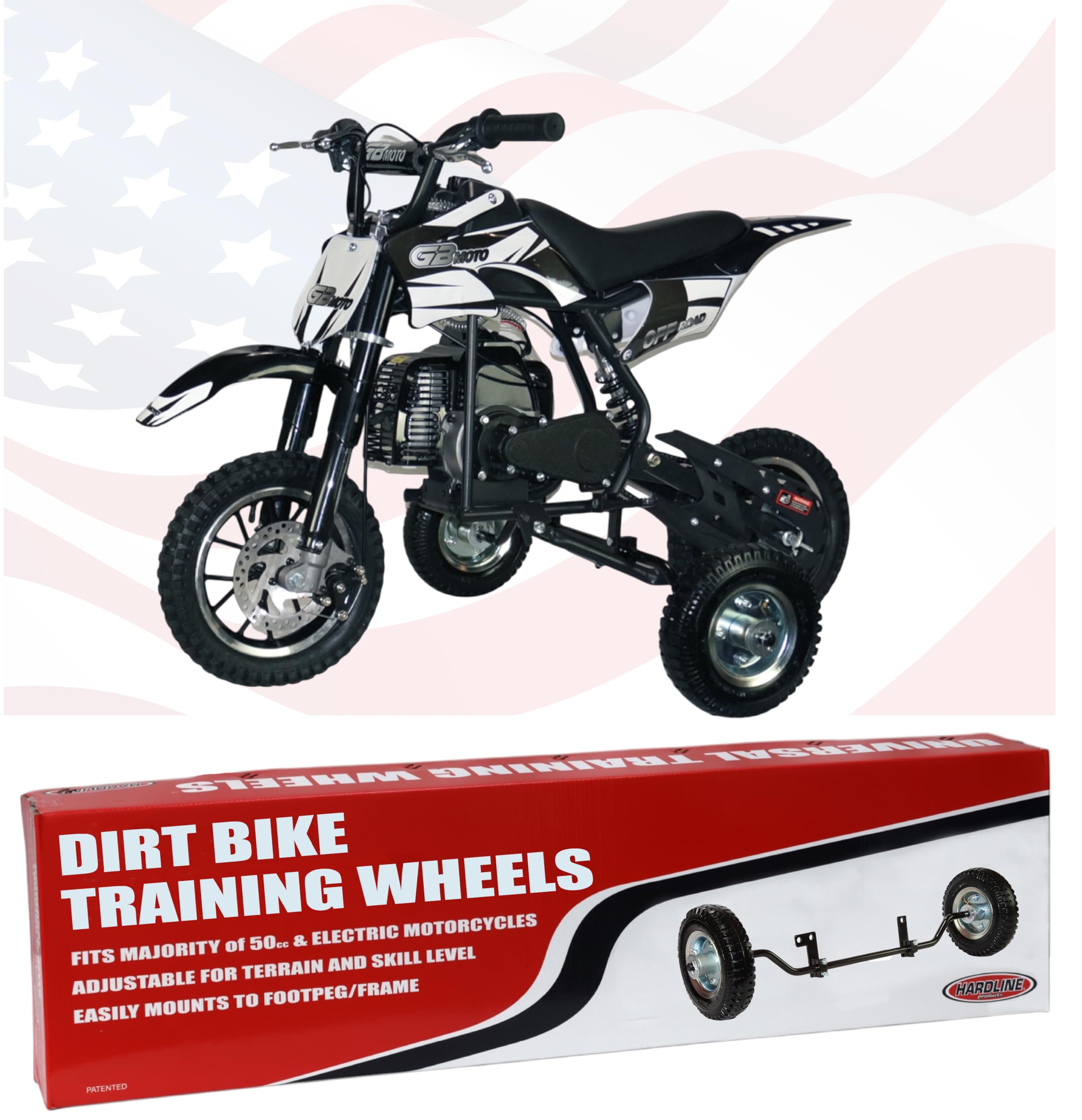 Hardline Products USA Wheels for Tots Training Wheels for FRP DB001 - DB002 & DB003 50cc 2-Stroke Kid Dirt Bike - 1602-UT-FRP-DB001