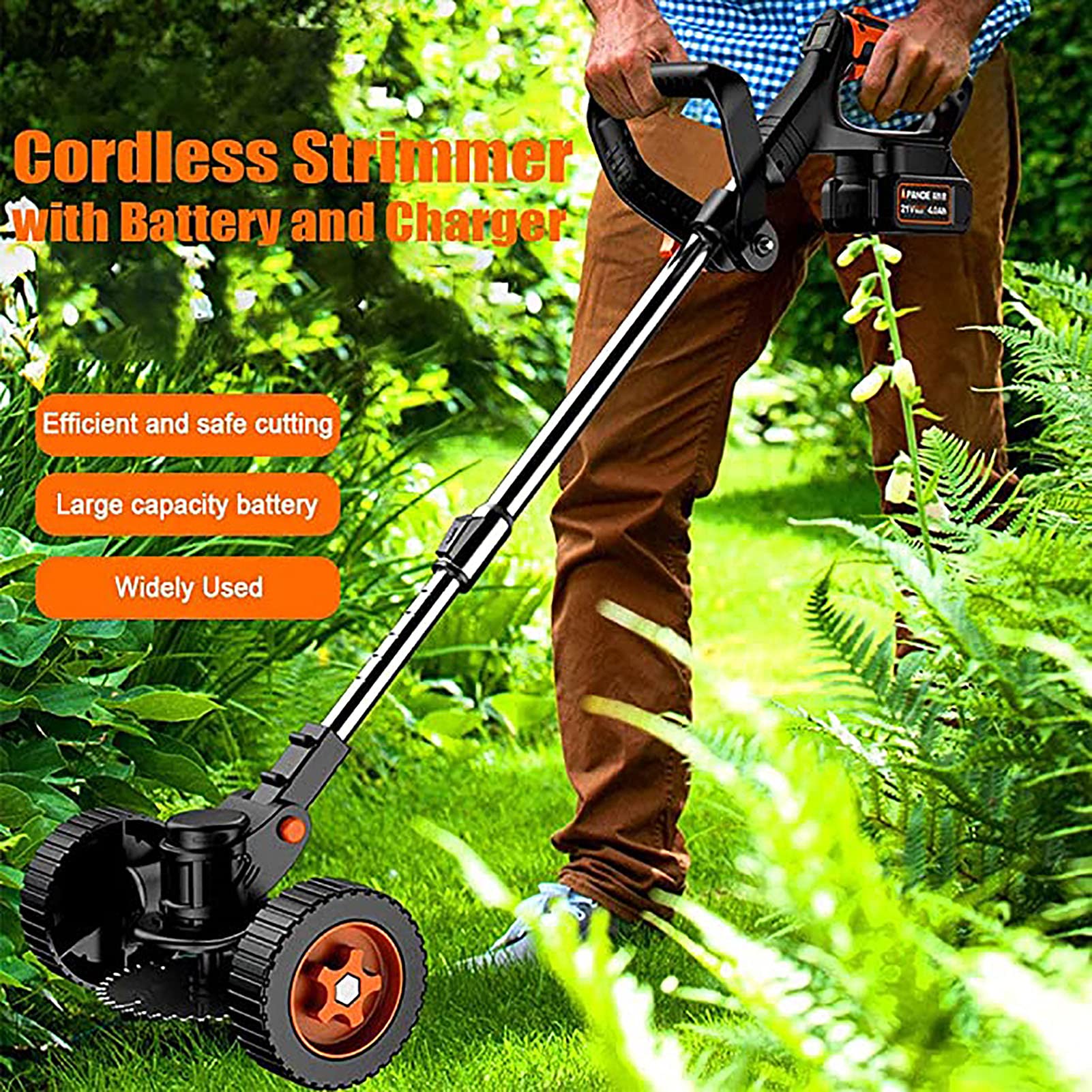 Tosaerba a Batteria, palo telescopico Regolabile Tosaerba Elettrico Multifunzione per Uso Domestico 21V 2000mA Tosaerba a Batteria Nero per Giardino carrabile per la Cura del Prato