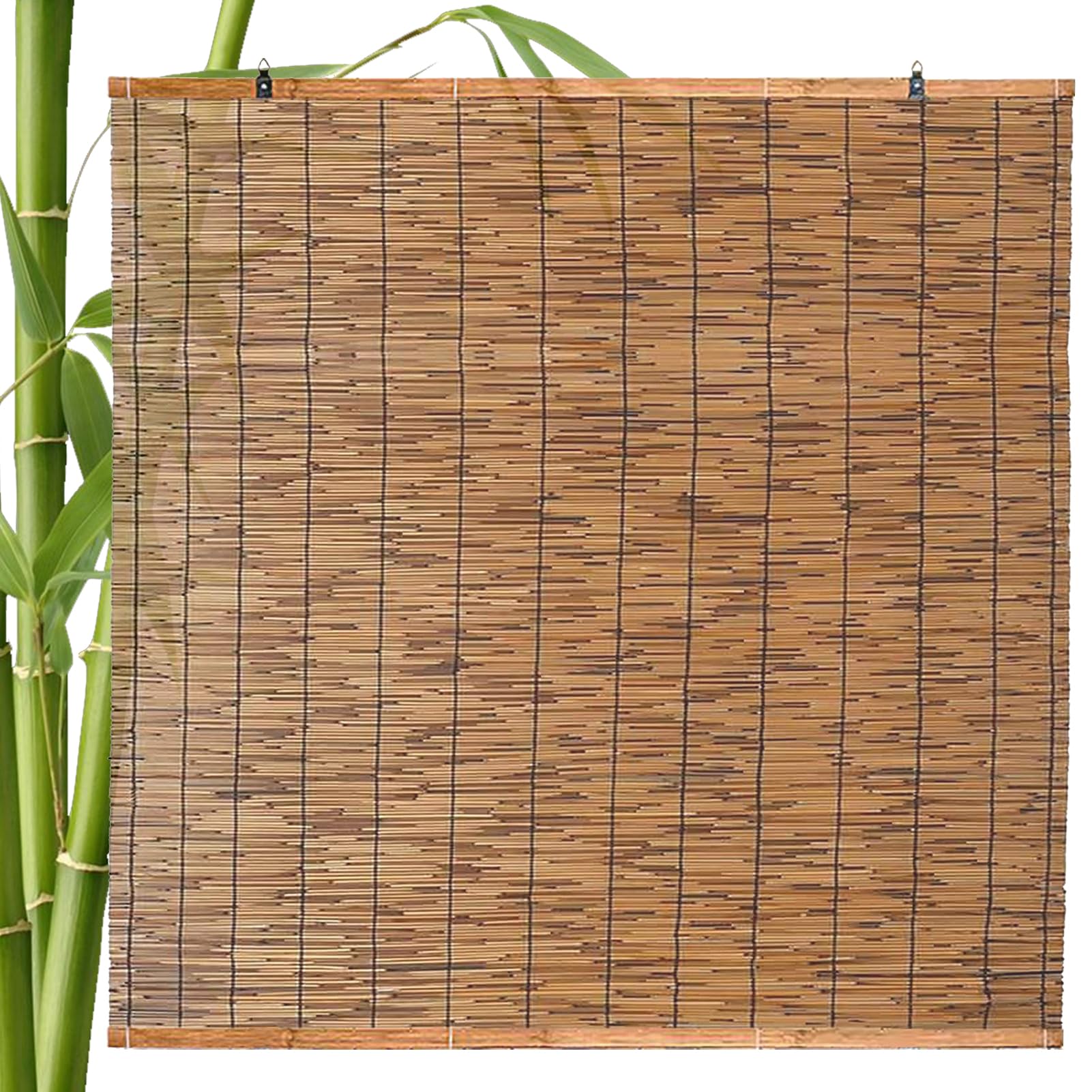 Baowhimg Bamboo Shades Outdoor Indoor Easy to Install Customizable 30 60 90 110 130 160 190 200cm Retro Reed Roll Up Curtain for Pergola Garden Porch Balcony Light Filtering Window Shutters