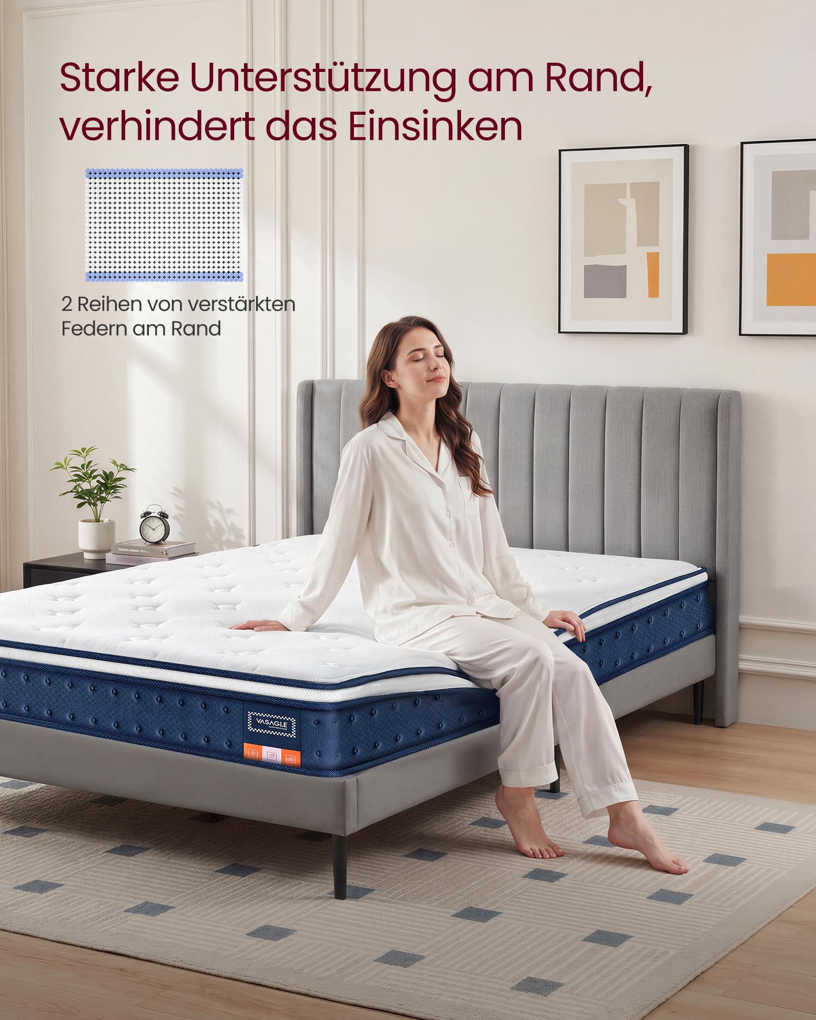 VASAGLE Matratze, 140 x 200 x 20 cm, Taschenfederkernmatratze aus Gel-Memory-Schaumstoff, mittelfest, H3, Ergonomische Körperanpassung, Bewegungsisolierung, atmungsaktiver Bezug, blau RMZ214QZ02
