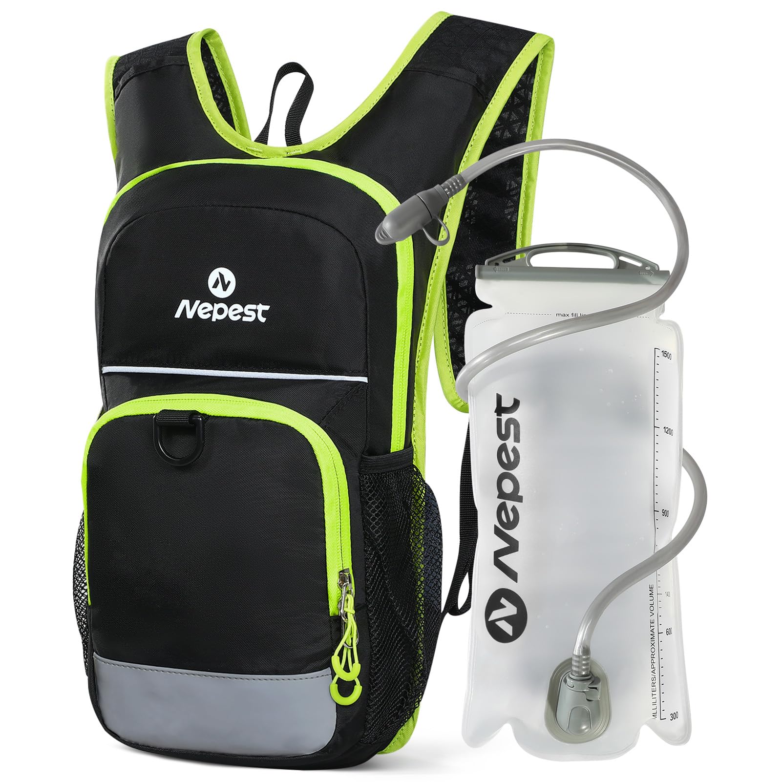 Nepest Kids Hydration Backpack, Mini Water Backpack with 1.5L Water Bladder for Hiking Cycling Running, Black