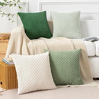 Kevin Textile Pack of 4 Corduroy Decorative Throw Pillow Covers 18x18 Inch Soft Boho Striped Pillow Covers Modern Farmhous...