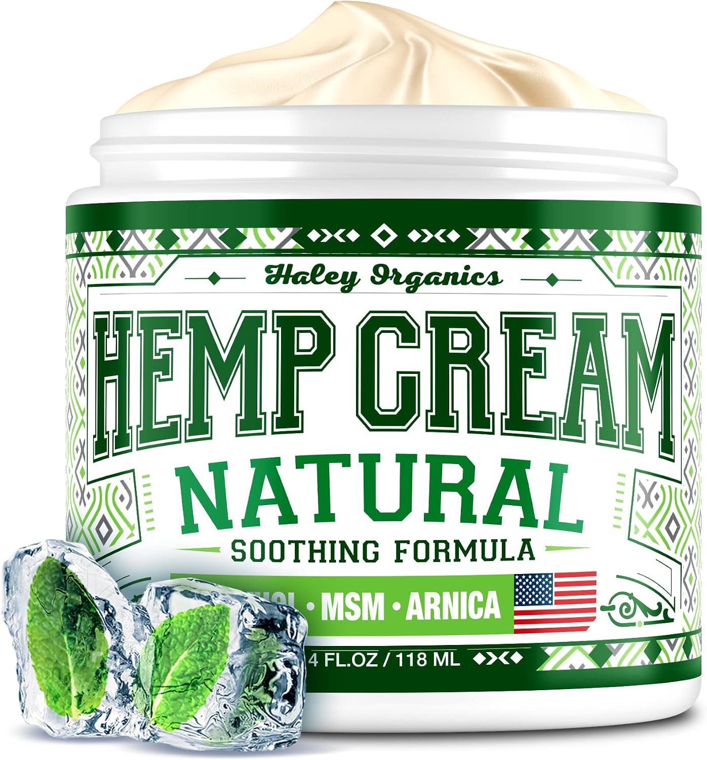 Haley Organics Hemp Cream - Made in USA - Natural Hemp Oil Extract Cream - for Discomfort in Knees, Back, Elbow and Joint - Muscle Cream infused with Arnica Extract oil, MSM and Menthol - 4 Fl Oz
