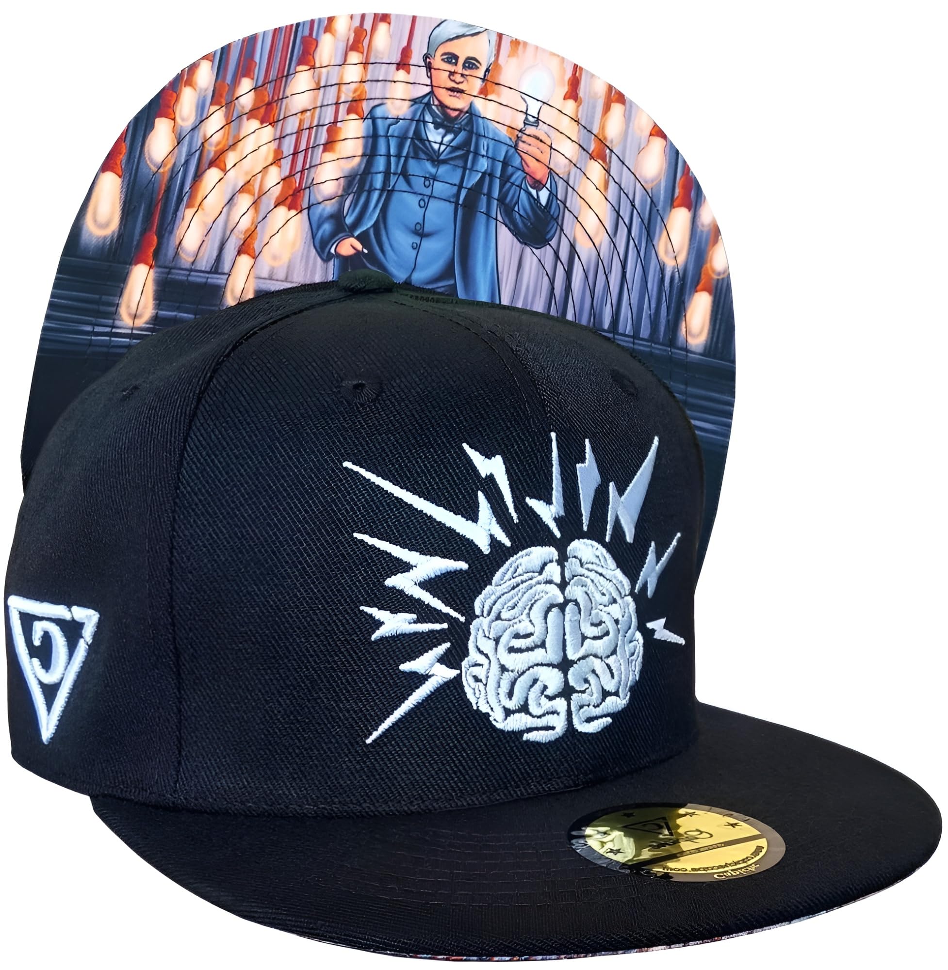 Capiche Unisex [Mastermind] Edison Sb [99+ Variations] Black And White Snapback Hat, Edison, Brain Smart Inventor, Brainpower, Light Bulb, Patriotic American, Thomas Ge