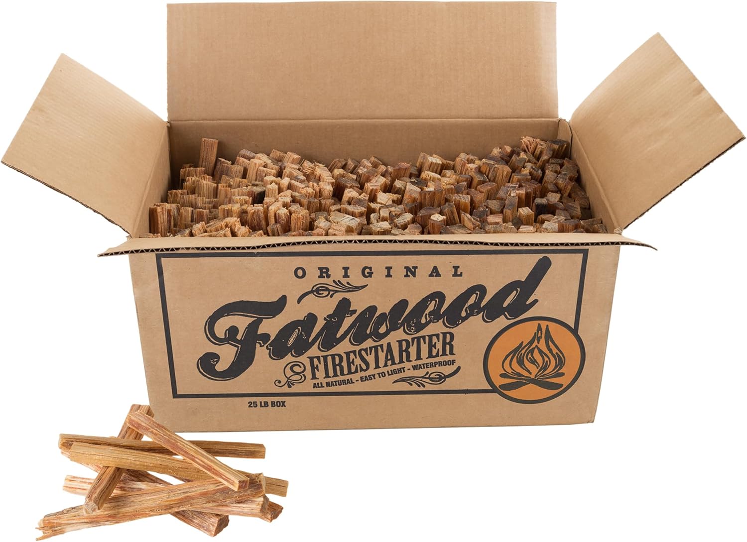 Fatwood Fire Starter Sticks 25lb Box - Indoor or Outdoor All Natural Pine Fire Starters for Campfires, Fireplace, Firepit, Wood Stove, or BBQ Grill - Kindling Wood Firewood Lighter by Pure Garden 25-lbs