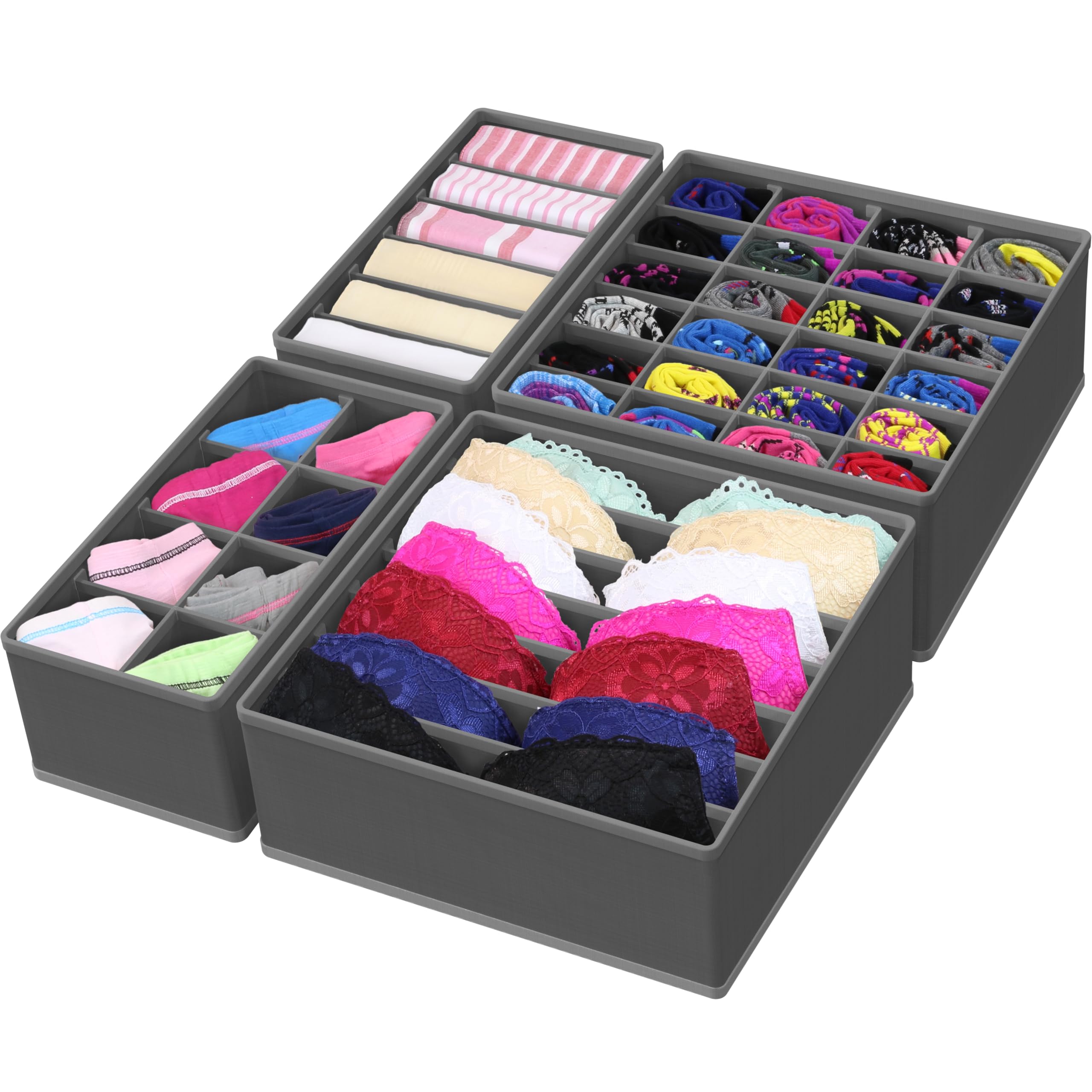 SimpleHouseware Closet Underwear Drawer Organizer Divider Set of 4, Dark Grey