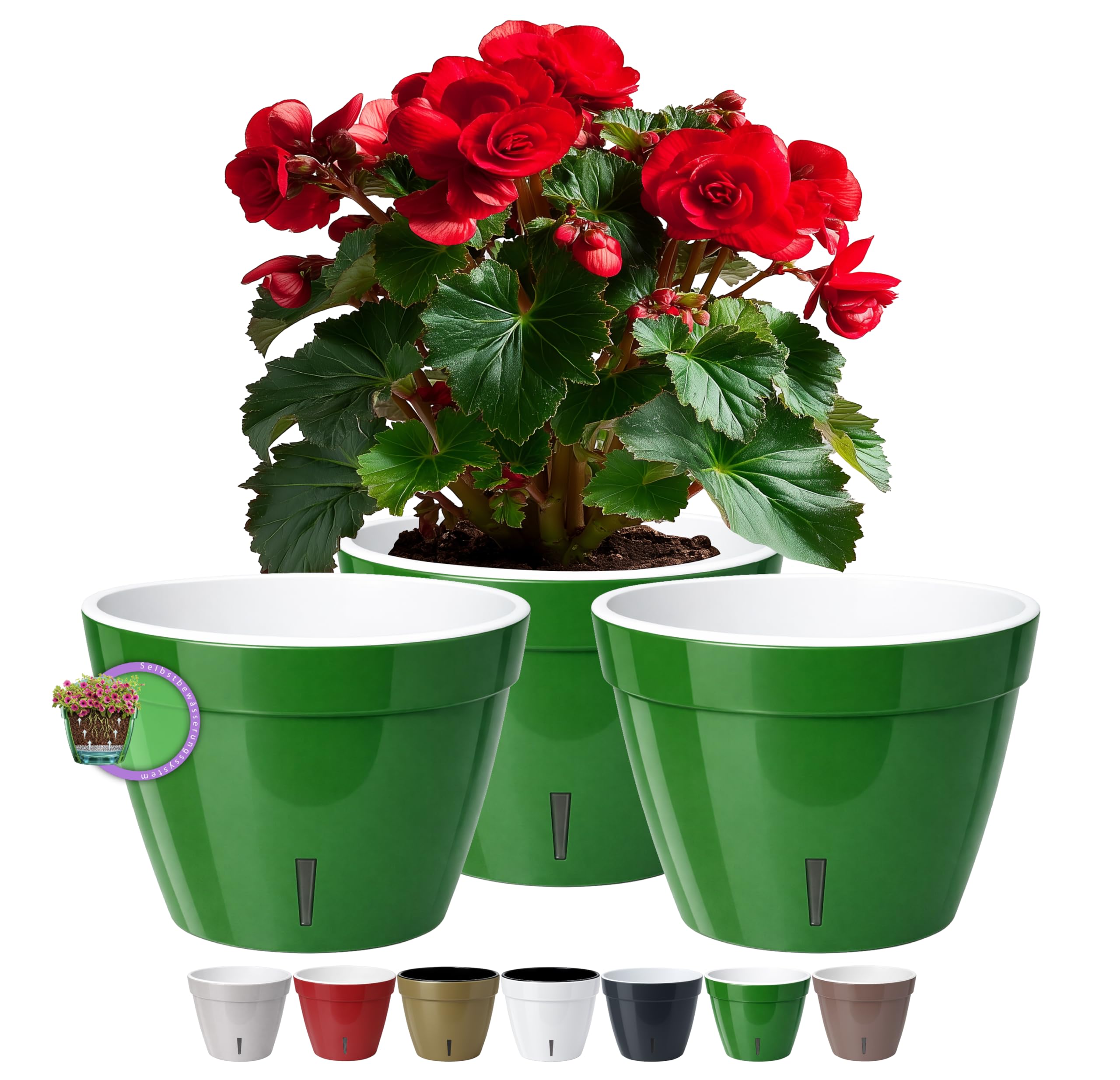 Santino ASTI Maceta de Riego Automático con Indicador de Nivel de Agua, Redonda, para Plantas, Flores, Hierbas (Ø 18 cm, Altura 14 cm, 2,5 L, Rojo/Blanco) — view 18