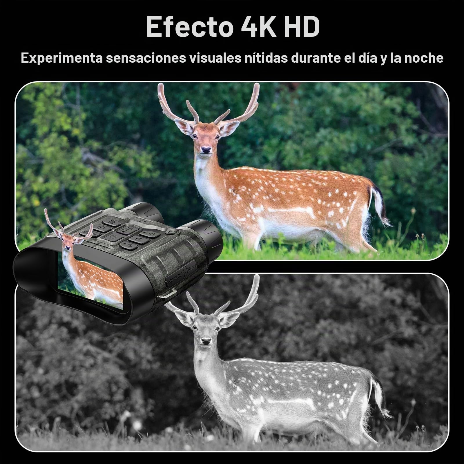 4K 48MP Prismaticos Vision Nocturna,5000 mAh Binoculares Visión Nocturna, Zoom 8X, Alcance de 400 m, Tarjeta de Memoria de 64 GB y Pantalla de 3 Pulgadas para Camping, Caza y Seguridad