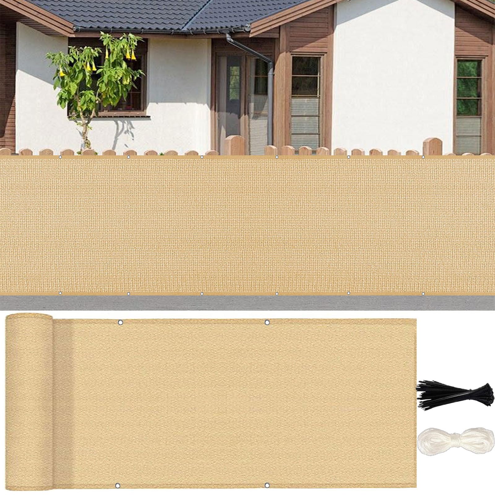 Brise vue balcon 115x500 cm en HDPE jaune sable pour jardin