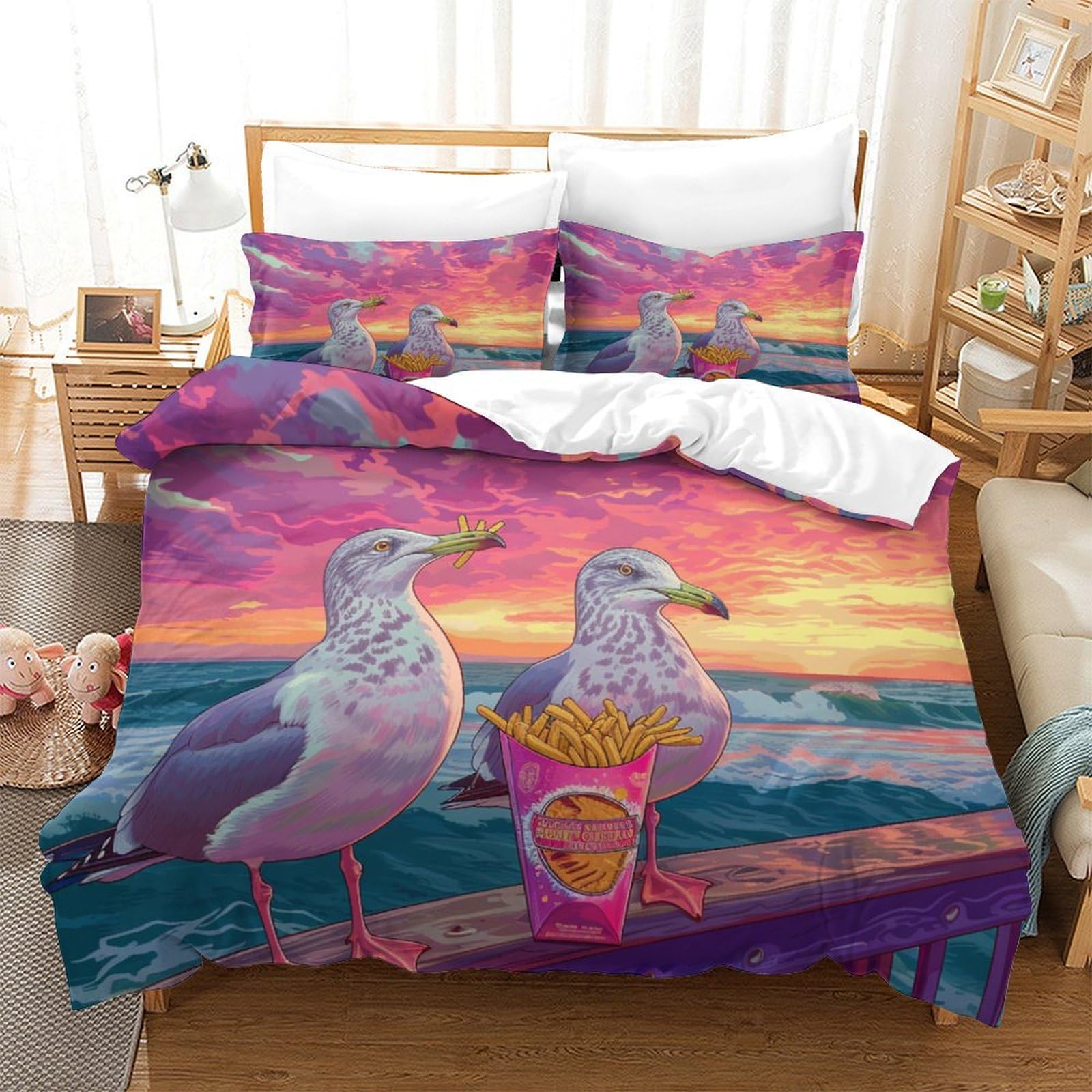 Housse de couette motif mouette 3D pour transformer votre chambre en bord de mer