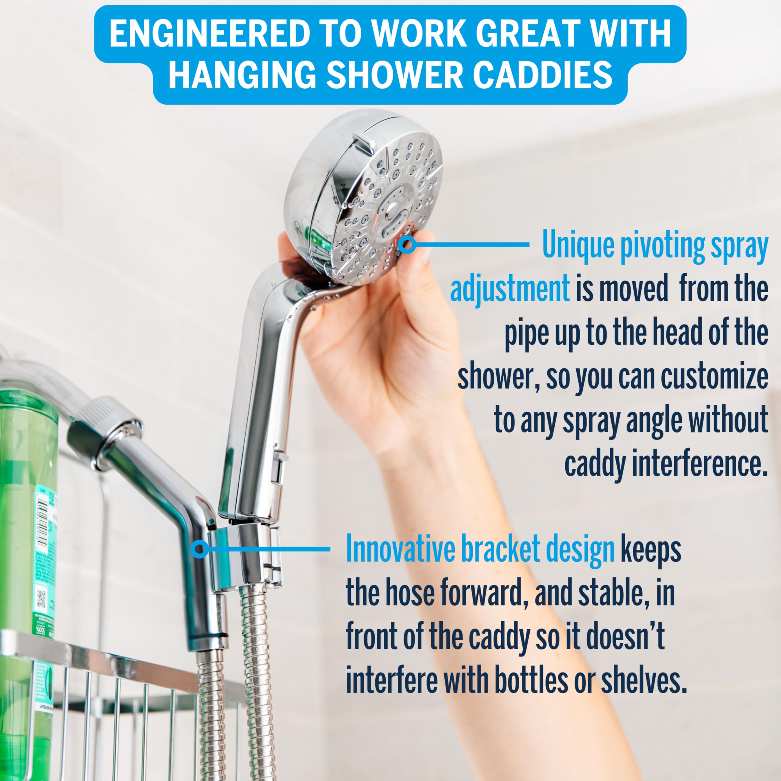 Waterpik Caddy Buddy Pivoting Hand Held Shower Head With 5-Foot Hose 5-Mode with High Pressure Sprays Brushed Nickel — view 2