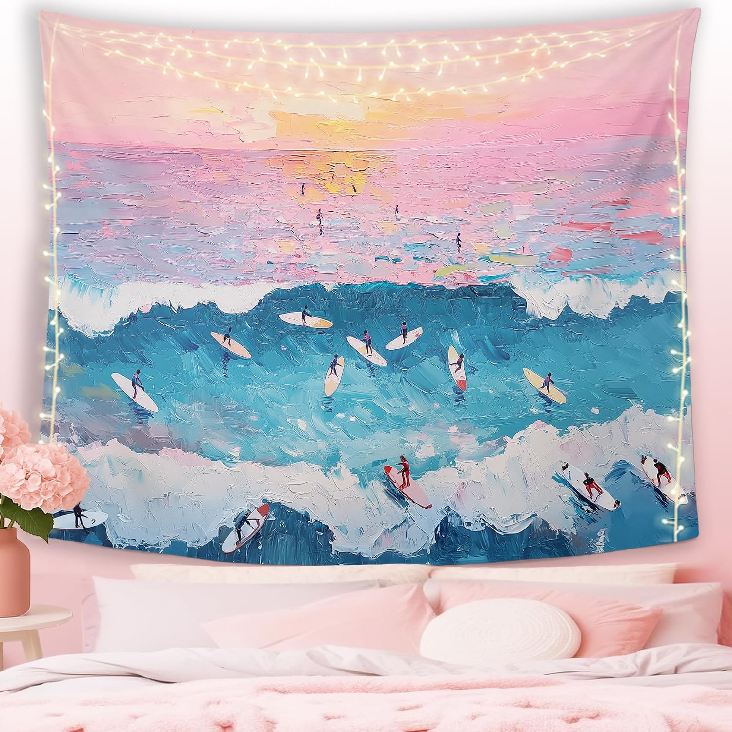 MNASAIOO Pink Beach Coastal Wall Tapestry Hanging for Beachy House, Surf Ocean Sea Tapestries, Preppy Summer Girly Room Wall Decor Banner for Cowgirl Living Room Bedroom Dorm 50x60in