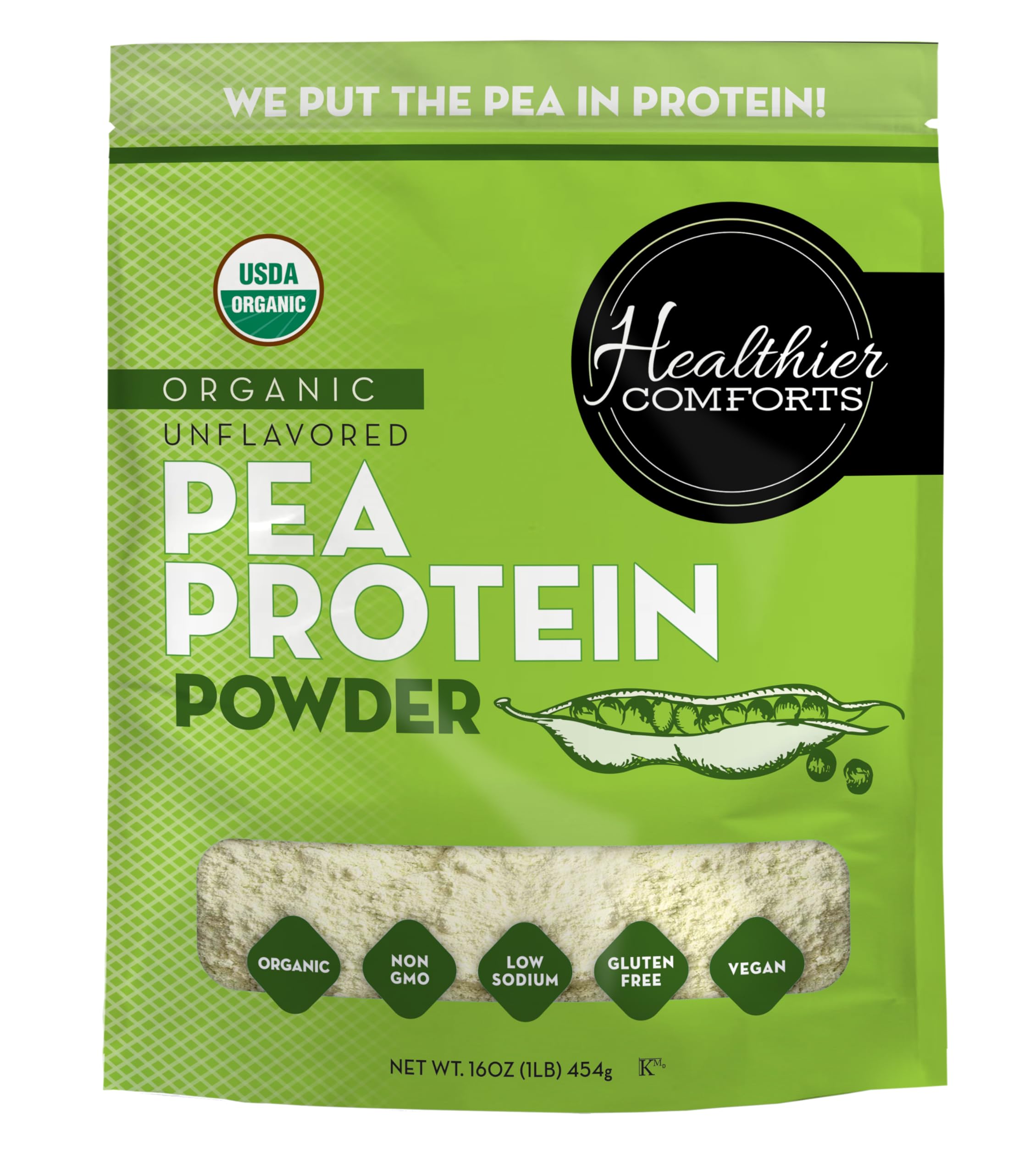 Healthier Comforts Proteína vegetal de ervilha em pó orgânica sem sabor, 454 g