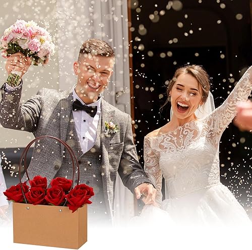 Miniatura 6 de PATIKIL Bolsas de regalo de flores de papel, 12 bolsas de regalo de flores de ramo de papel con asa, bolsa rectangular para floristería, boda,