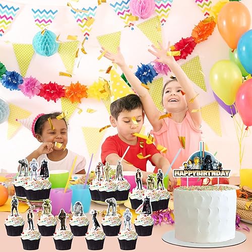 Miniatura 5 de 25 piezas de decoración de pastel de cumpleaños para Star Wars niños Cupper Topper para Star Wars temático suministros de fiesta