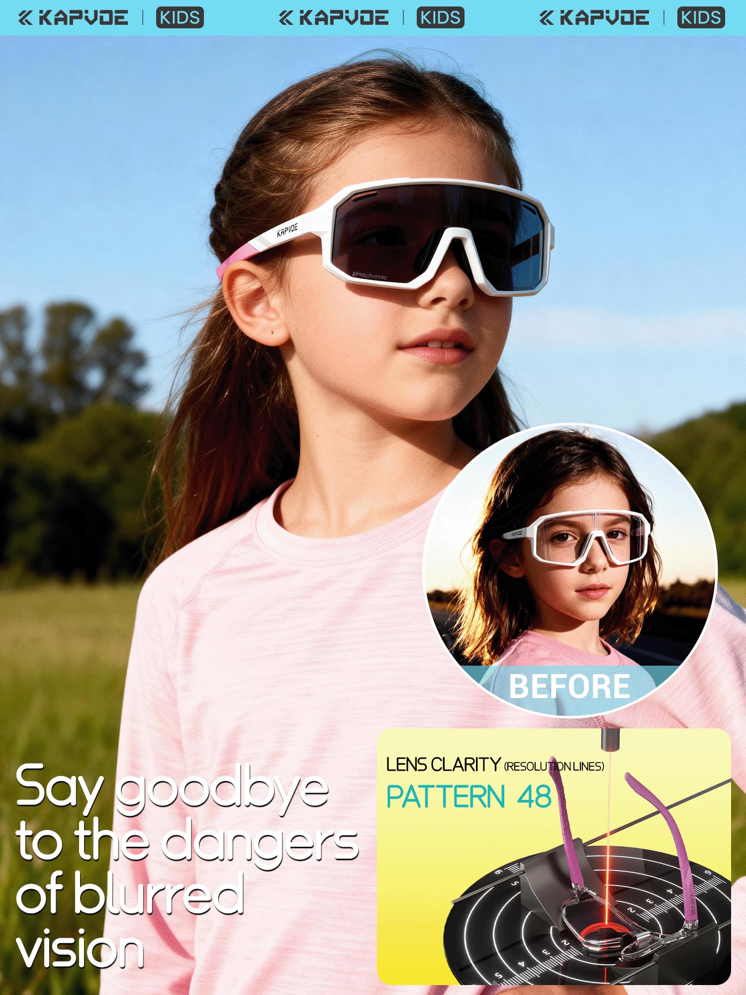 KAPVOE Gafas de sol Polarizadas para Niños Gafas de Ciclismo Juvenil Softball Béisbol Tenis Montura TR90 K9029