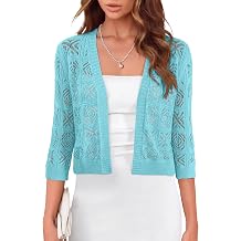 CRAZY GRID Women Crochet Shrug Sweater Knit Bolero Shrug for Dress Open Front 3/4 Sleeve Cropped Cardigan