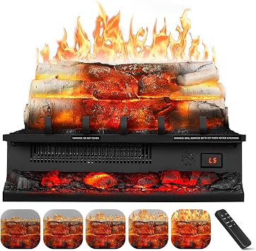 ZAFRO Electric Fireplace Log Set Heater 750W/1500W, Electric Log with Adjustable 5 Flame Brightness&Speed/3 Music Sounds/Remote Control/8Hrs Timer for Home, Room, Office Decor
