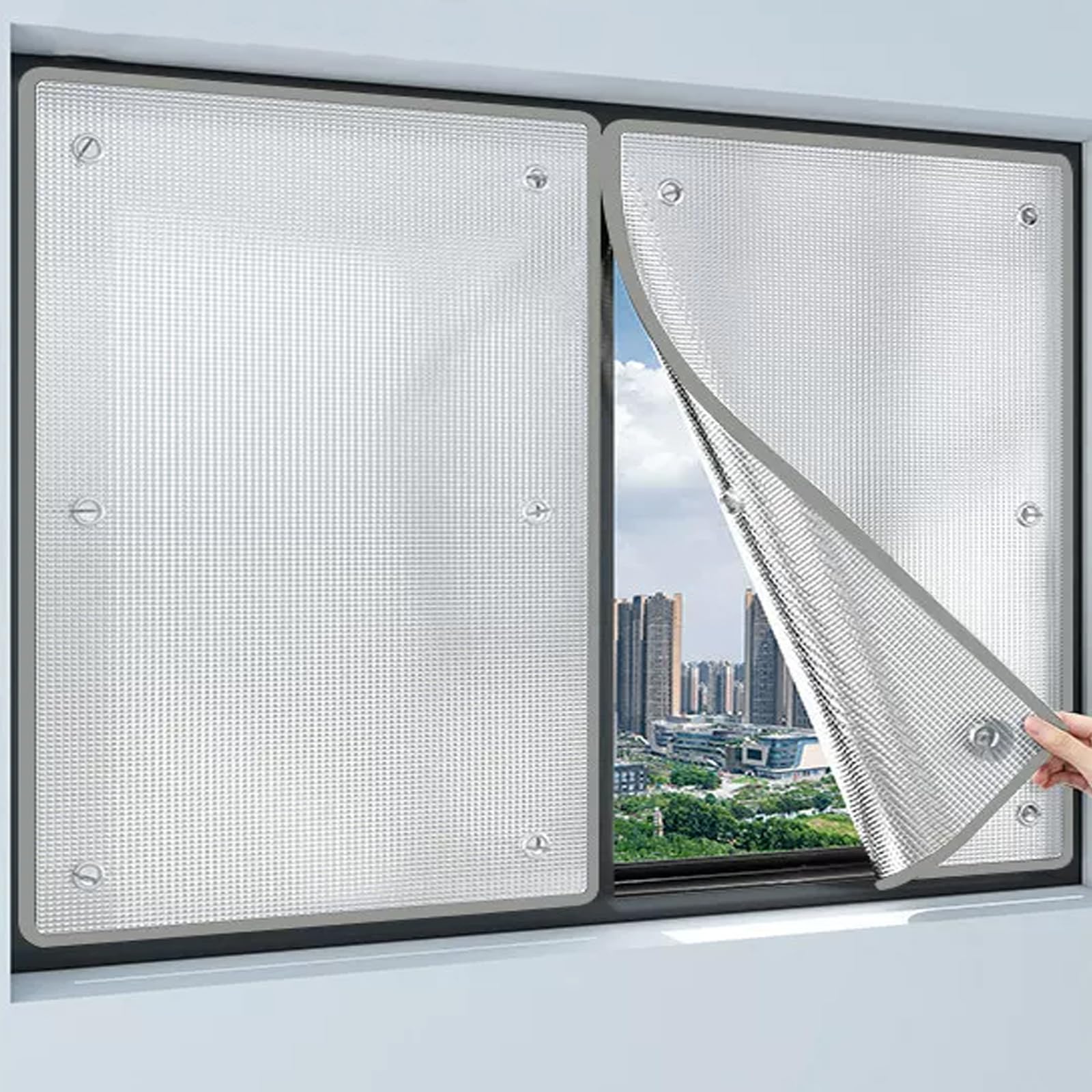 Privacy Window Film,Heat Control Anti Uv Glare Reflective Window Film,Self Adhesive Removable Double Aluminium Bubble Insulation Foil for Living Room,Office,Bathroom (60x150cm)