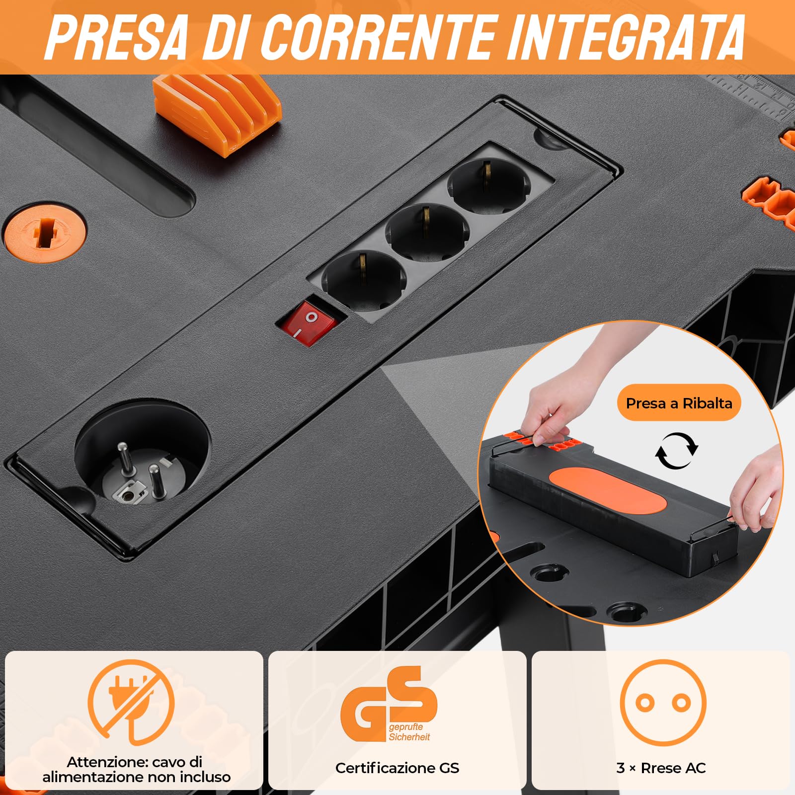 TLGREEN Set di 2 Banco da Lavoro Pieghevole,Tavolo da Lavoro con 4 Morsetti | Banco da Lavoro Pieghevole Portatile con Presa di Corrente, Apertura One-Touch, Capacità di Carico 680kg, per Officina Garage