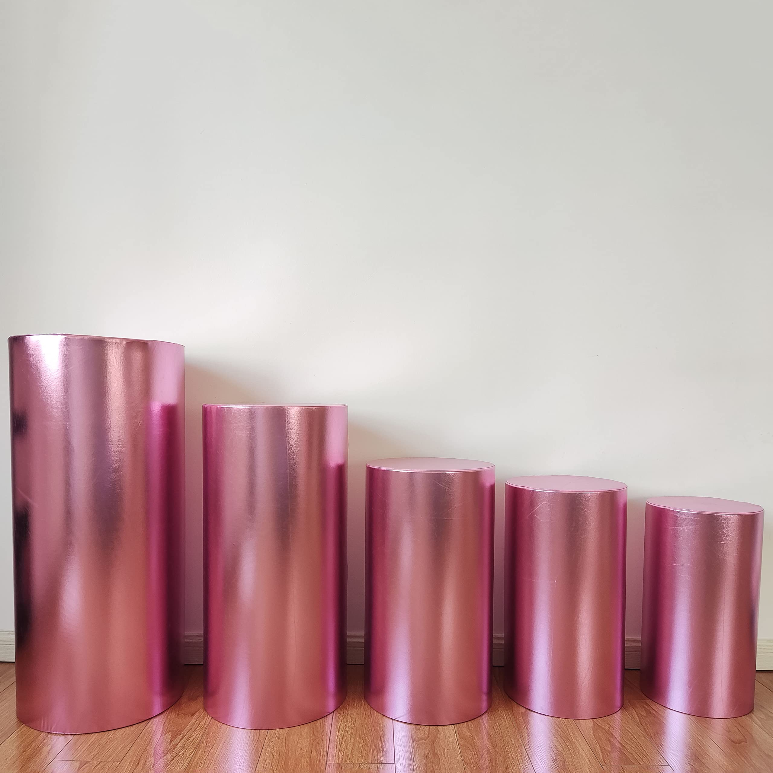 5pcs Cilindro Pedestal Expositor Soportes Cubiertas para Fiesta Boda cumpleaños, elástico Spandex Cilindro zócalo Cubiertas adecuadas para Soporte de Pedestal,Plata,5PCS