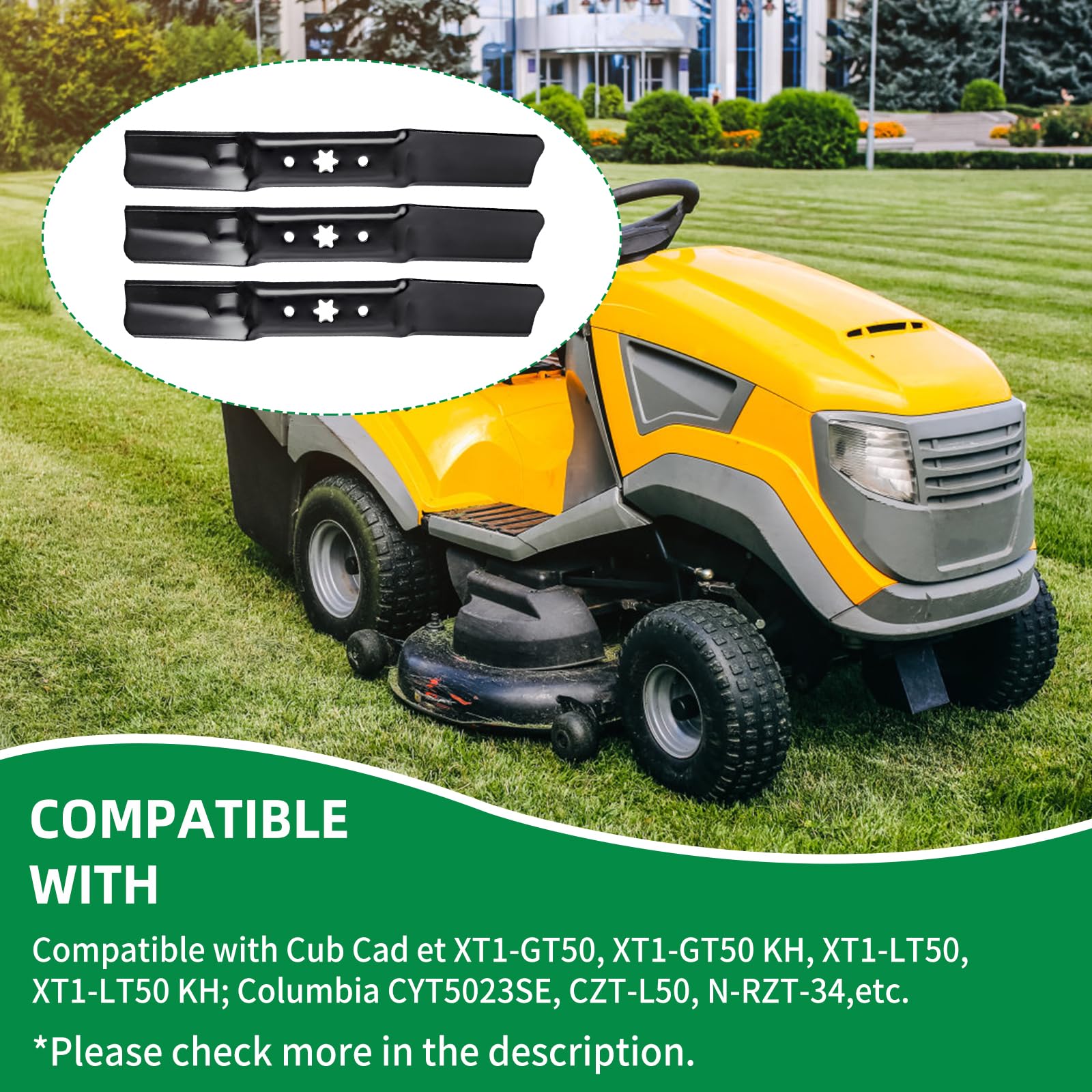 942-05052A Cuchillas de cortacésped de elevación media, 742-05052A, cuchillas 2 en 1 compatibles con cortacéspedes MTD/Cub Ca det/Troy-Bilt de 50 pulgadas, apto para cortacéspedes S50 XT1 GT50