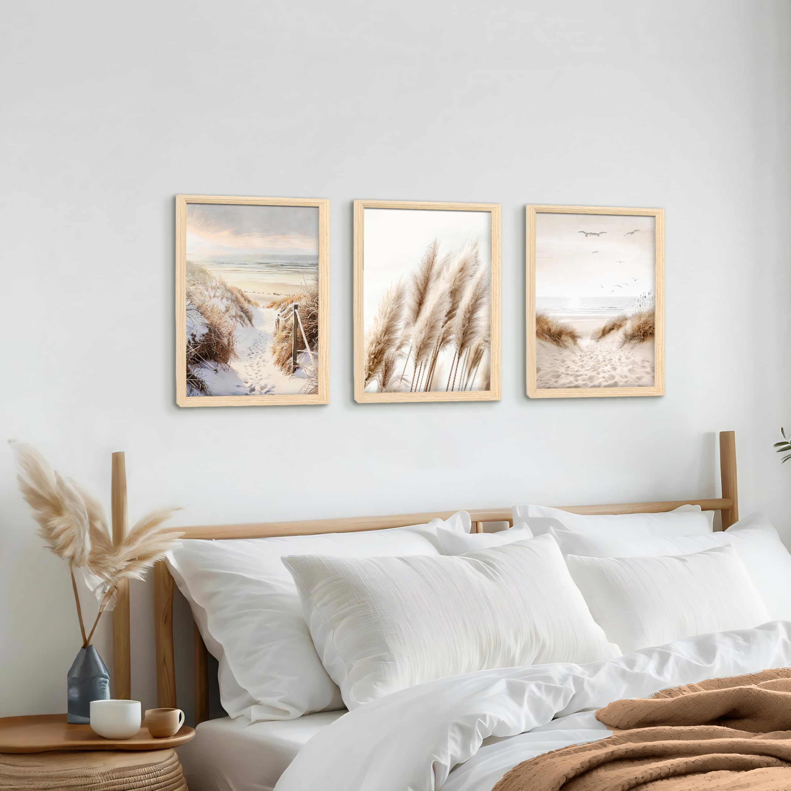 3 Affiches Murales Beige Paysage Mer Pampas - 30x40 Cm - Déco Boho Zen Salon Chambre Sans Cadre