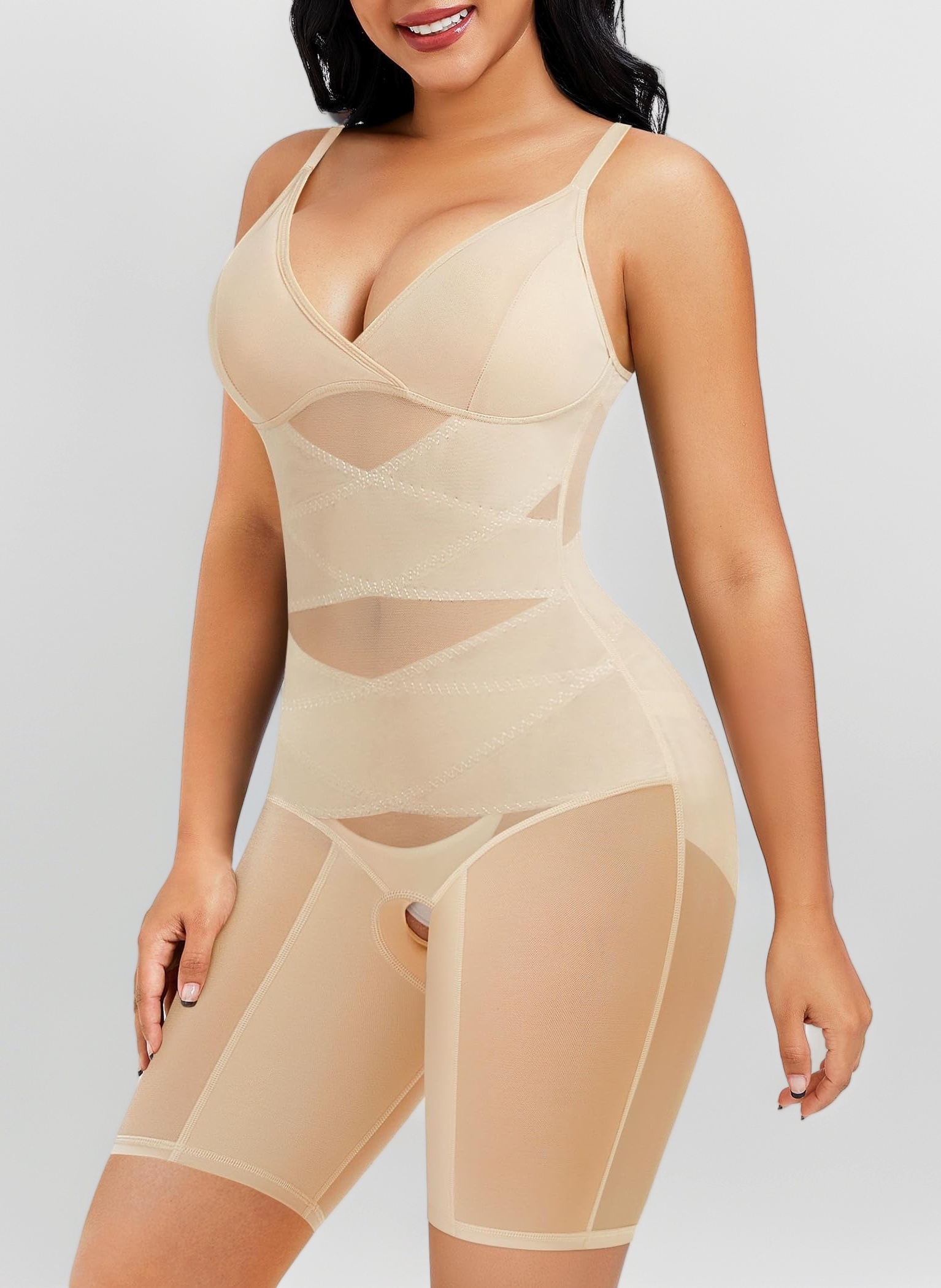 Junlan Shapewear Bodysuit for Women V Neck Butt Lifter Full Body Shaper Tummy Control Thigh Slimmer Shorts Seamless Jumpsuit One Piece