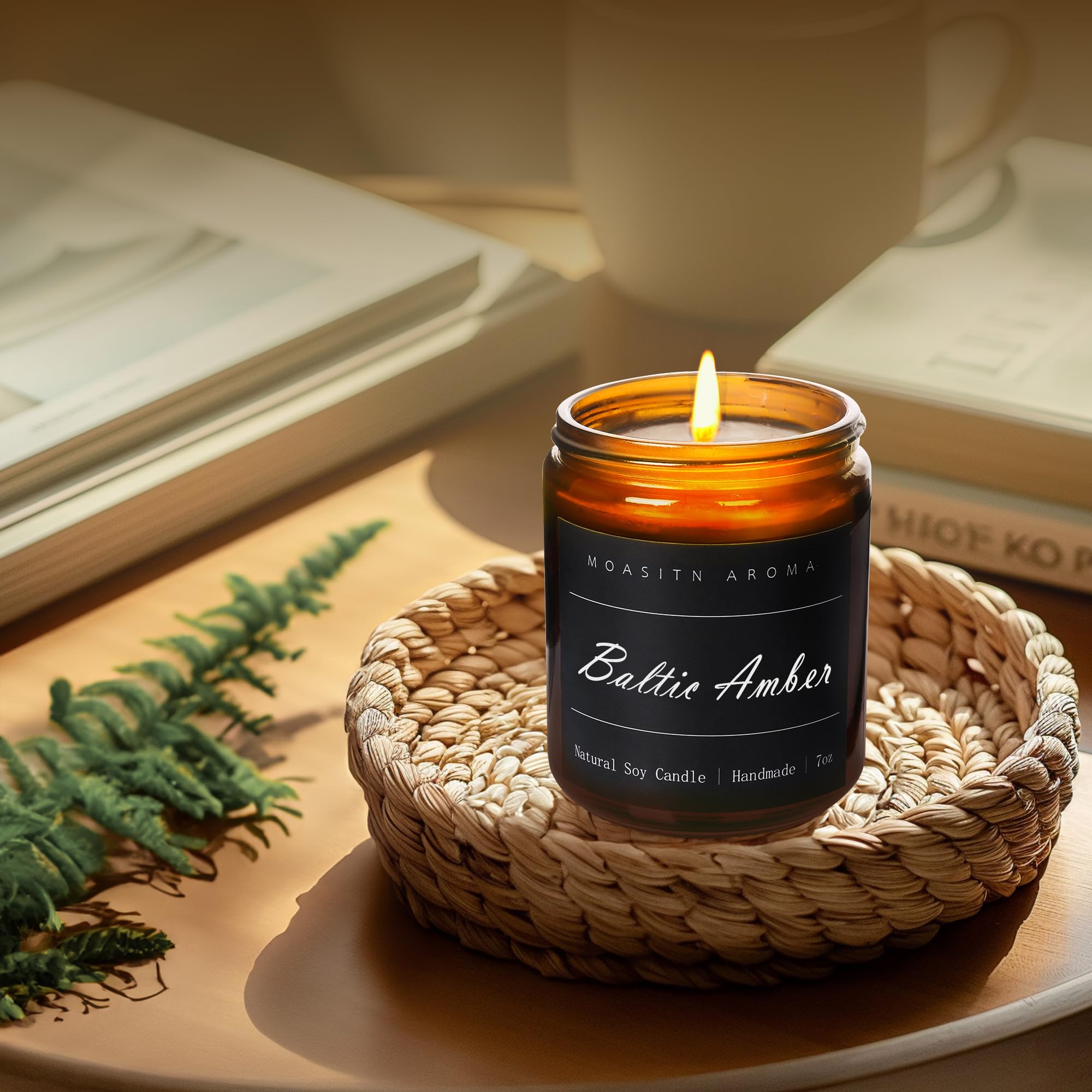 Baltic Amber Scented Candle - 12oz Soy Wax Candle With Deer Lid, 50 Hour Burn Time