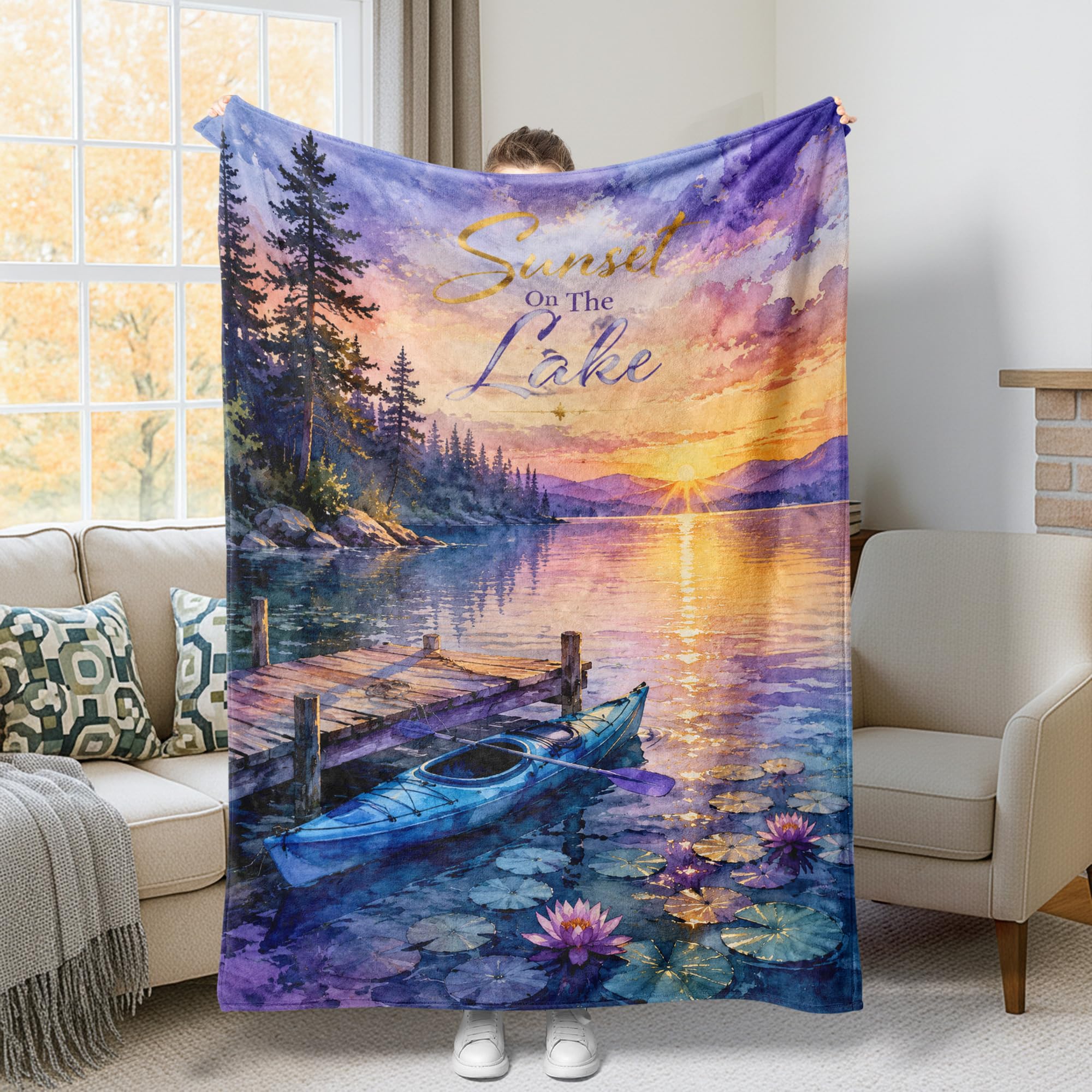 Couverture polaire violette coucher de soleil 150x200 cm pour lit et canapé