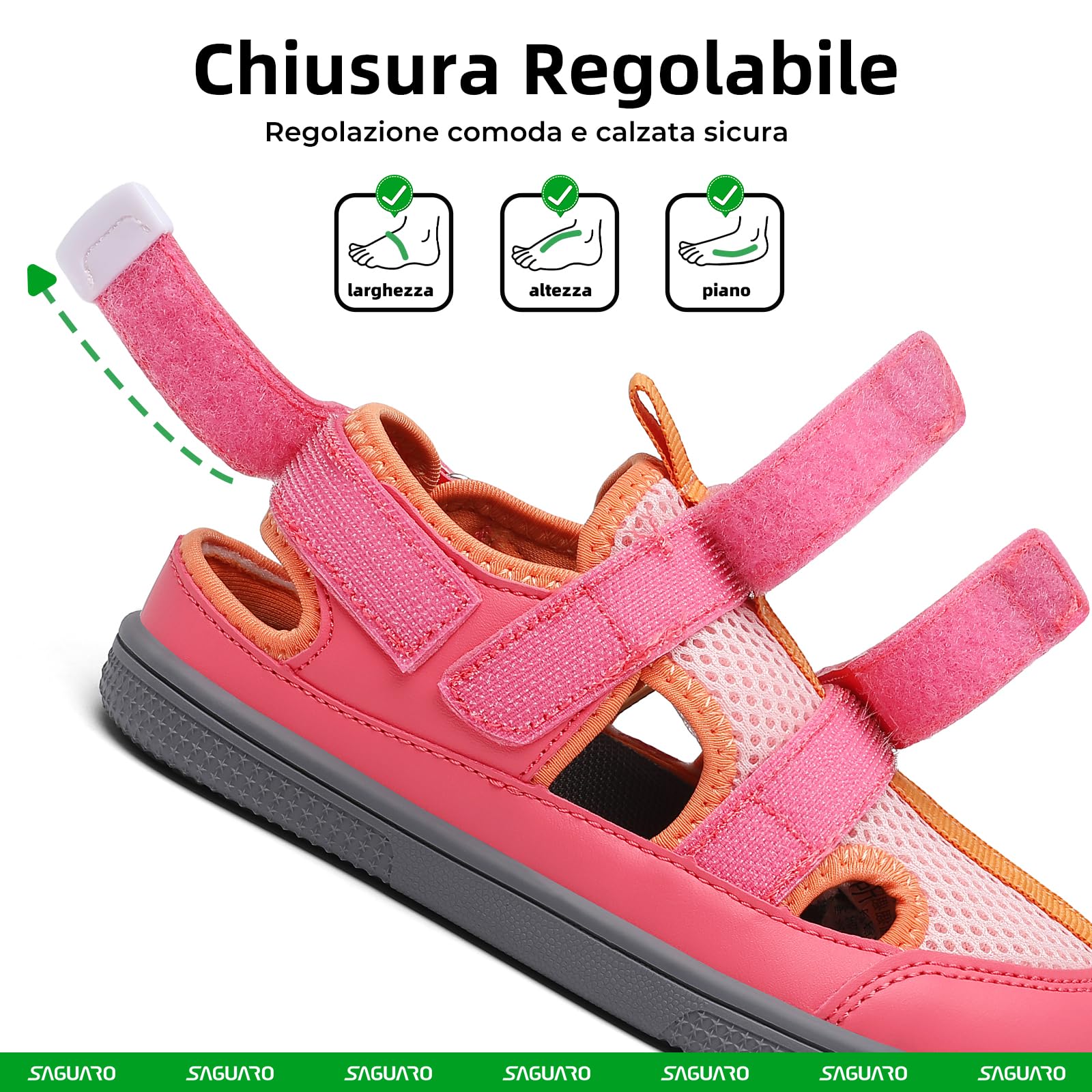 SAGUARO Sandali Barefoot Bambina Chiuso, Scarpe Estive Leggere Traspirante con Zero Drop & Punta Larga per Tempo Libero Passeggiate, Gr.25-36