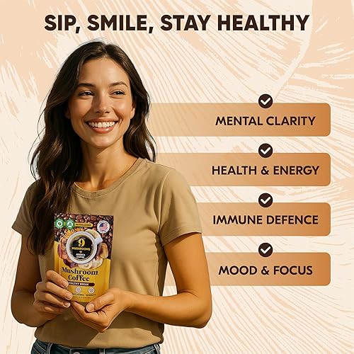 Miniatura 3 de Café de Hongos  Café instantáneo orgánico 10 en 1 Arábica - Cafe de Hongos con melena de león, cola de pavo, chaga  Enfoque, salud intestinal, peso