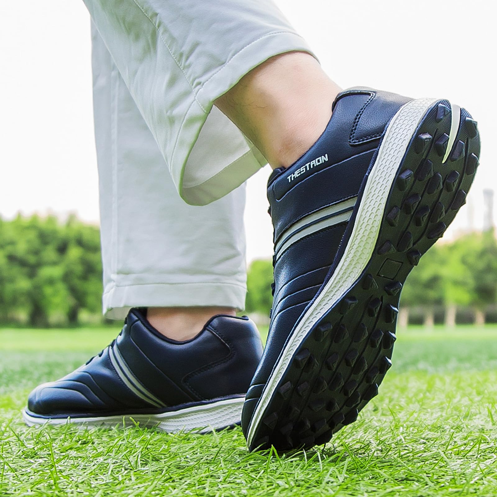 Zapatos de Golf Hombre Impermeable Ajuste Ancho Zapato de Golfs Informales Antideslizantes Talla Grande