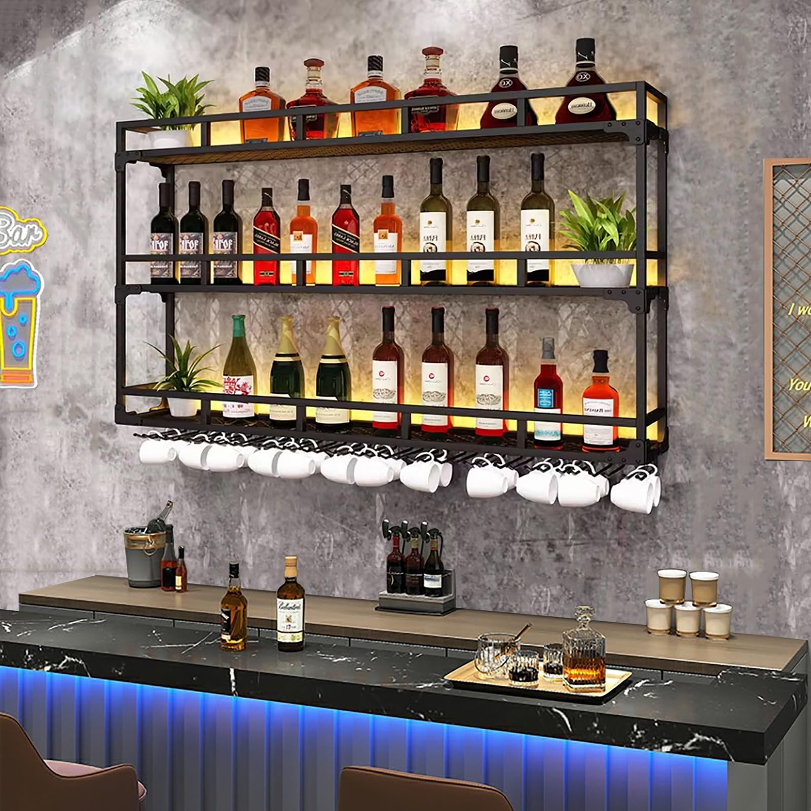 Casier à vin mural porte-verre suspendu support bouteille