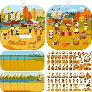 16 Sets Thanksgiving Crafts for Kids Thanksgiving Sticker Scene Thanksgiving Party Supplies for Fall Them Party Turkey Pumpkin Fall Crafts Pilgrims Native Americans Stickers Autumn Hanging Decor