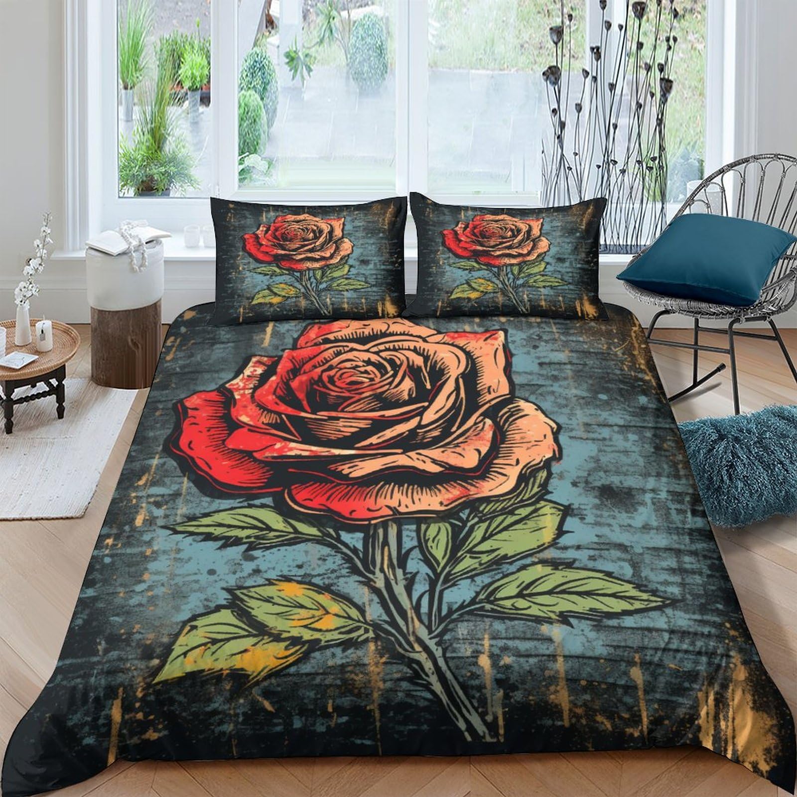 Housse de couette roses anciennes parure de lit double style vintage