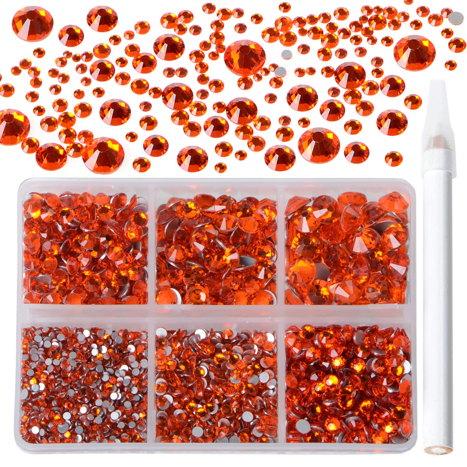 Bymitel 5000 Pieces 6 Mixed Sizes Glue Fix on Glass Rhinestones Round Crystal Gems Flatback for DIY Jewelry Making with one Picking Pen(6-Sizes 5000PCS, Hyacinth)