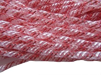 YYCRAFT One Roll 25 Yards Mesh Tube for Craft Deco Flex for Wreaths Cyberlox CRIN Crafts 8mm 3/8-InchRed Stripe
