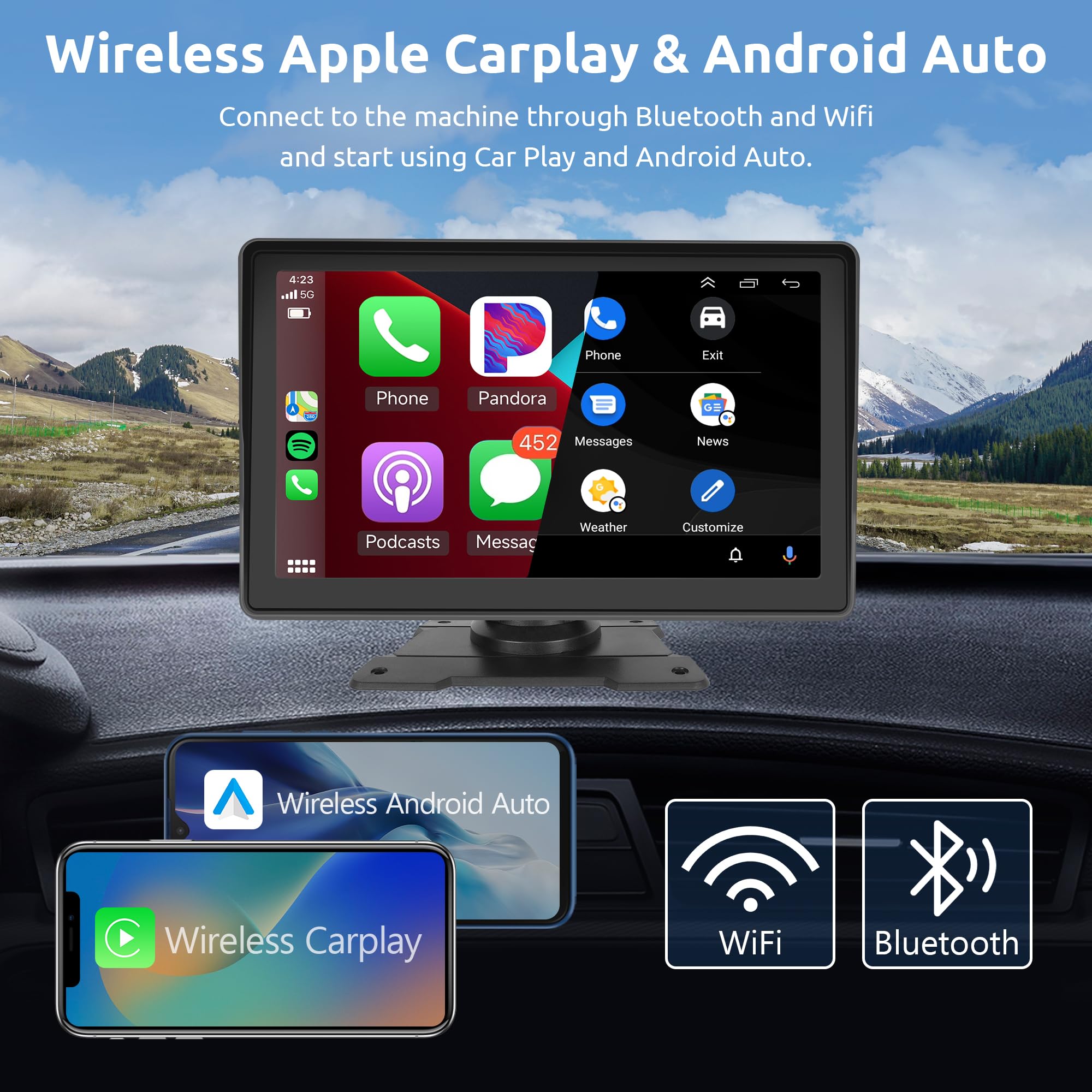 Autoradio Portatile Wireless CarPlay E Android Auto 7 Pollici Rimoody - Touchscreen, Bluetooth, FM, Mirror Link, Per Auto 12-24V - 8