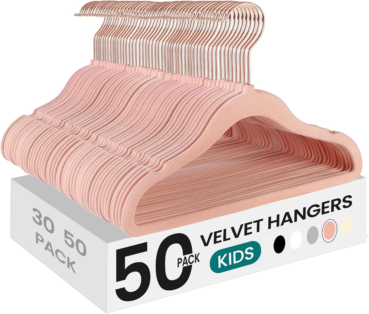 SONGMICS Baby Kids Hangers 50 Pack for Closet, 11.8 x 8.1 Inches, Rose Gold 360° Swivel Hooks, Space-Saving Clothes Velvet Hangers for Nursery, Non-Slip, Jelly Pink UCRF027P01
