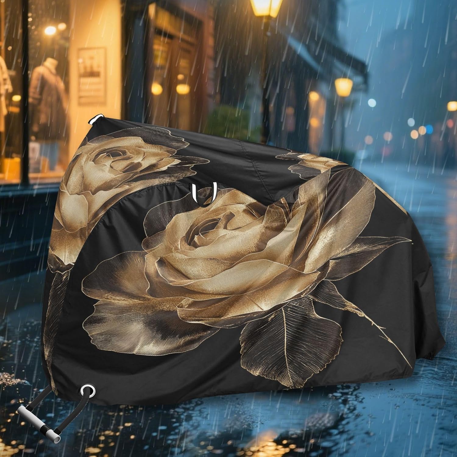 ALAZA Crystal Gold Rose Flower Bike Cover Waterproof Outdoor Ebike Bicycle Covers Tarp Protection for 1/2 Bikes, Sun UV Dust Wind Proof