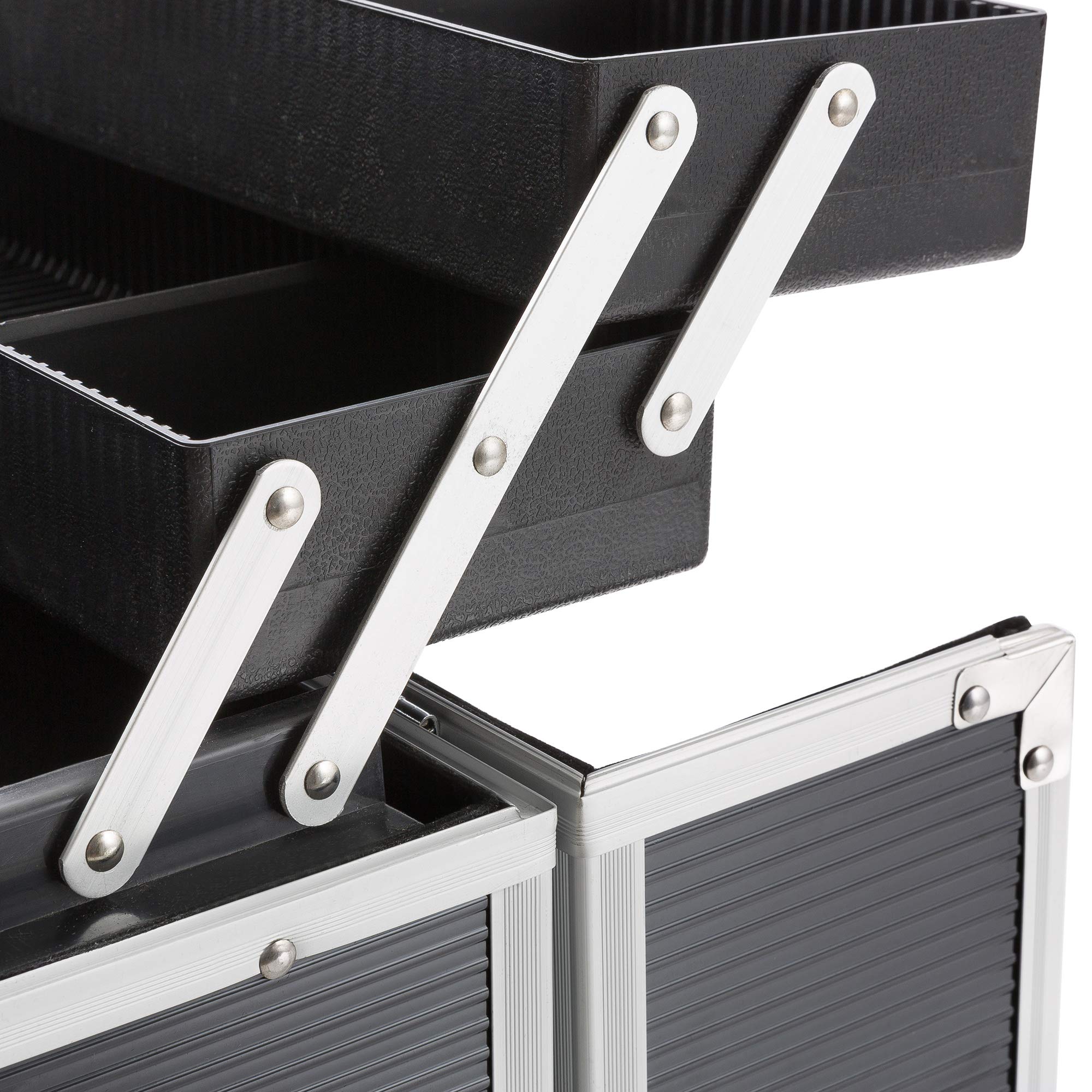 Arebos Kosmetikkoffer 26L Aluminium 13 Fächer ausklappbare Etagen 39x36x23 cm Schwarz