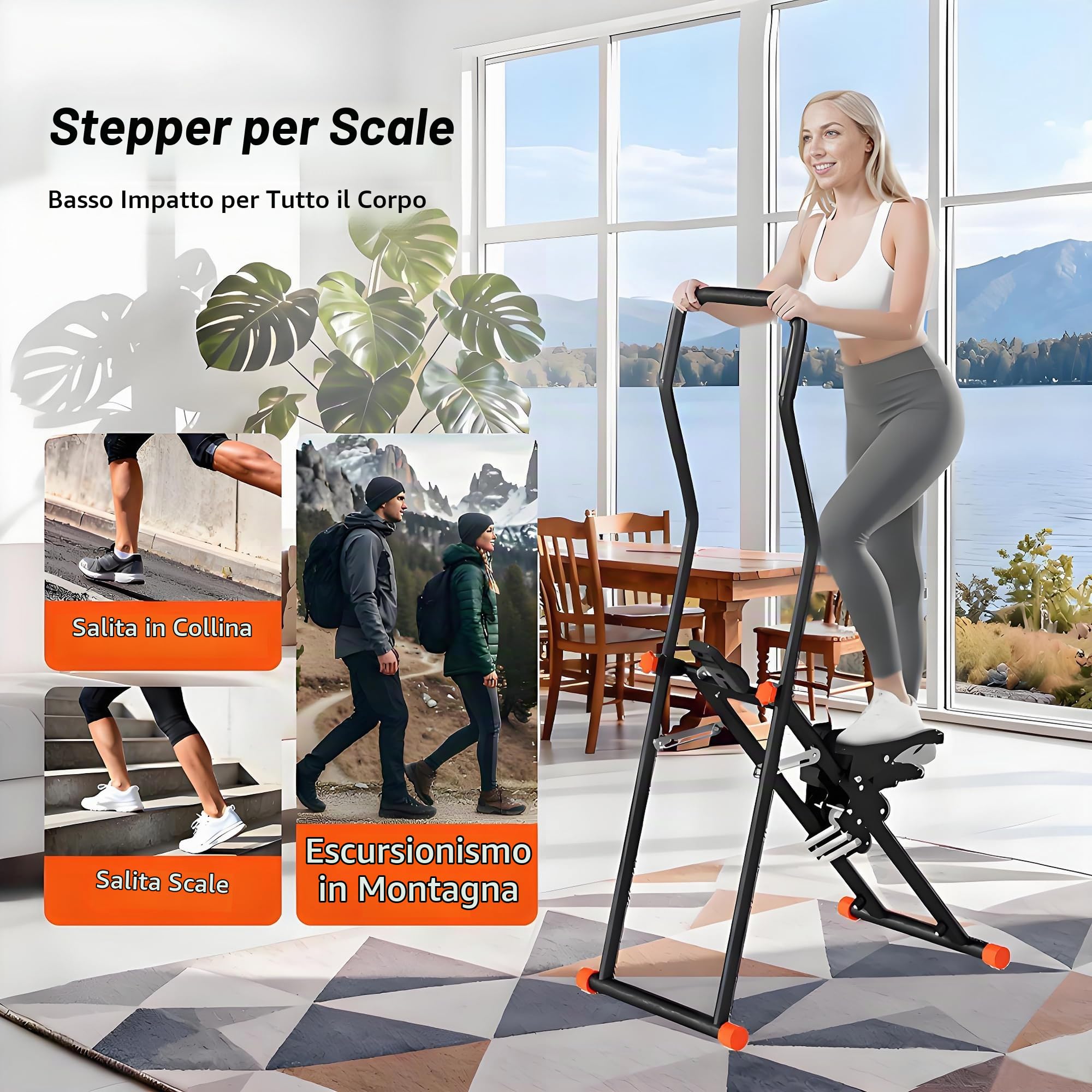 2026 Stair Stepper Home Fitness - Scaletta pieghevole con 3 livelli di resistenza, portata 110 kg e manubrio regolabile, allenamento completo Vertical Climber con display LCD per casa/ufficio