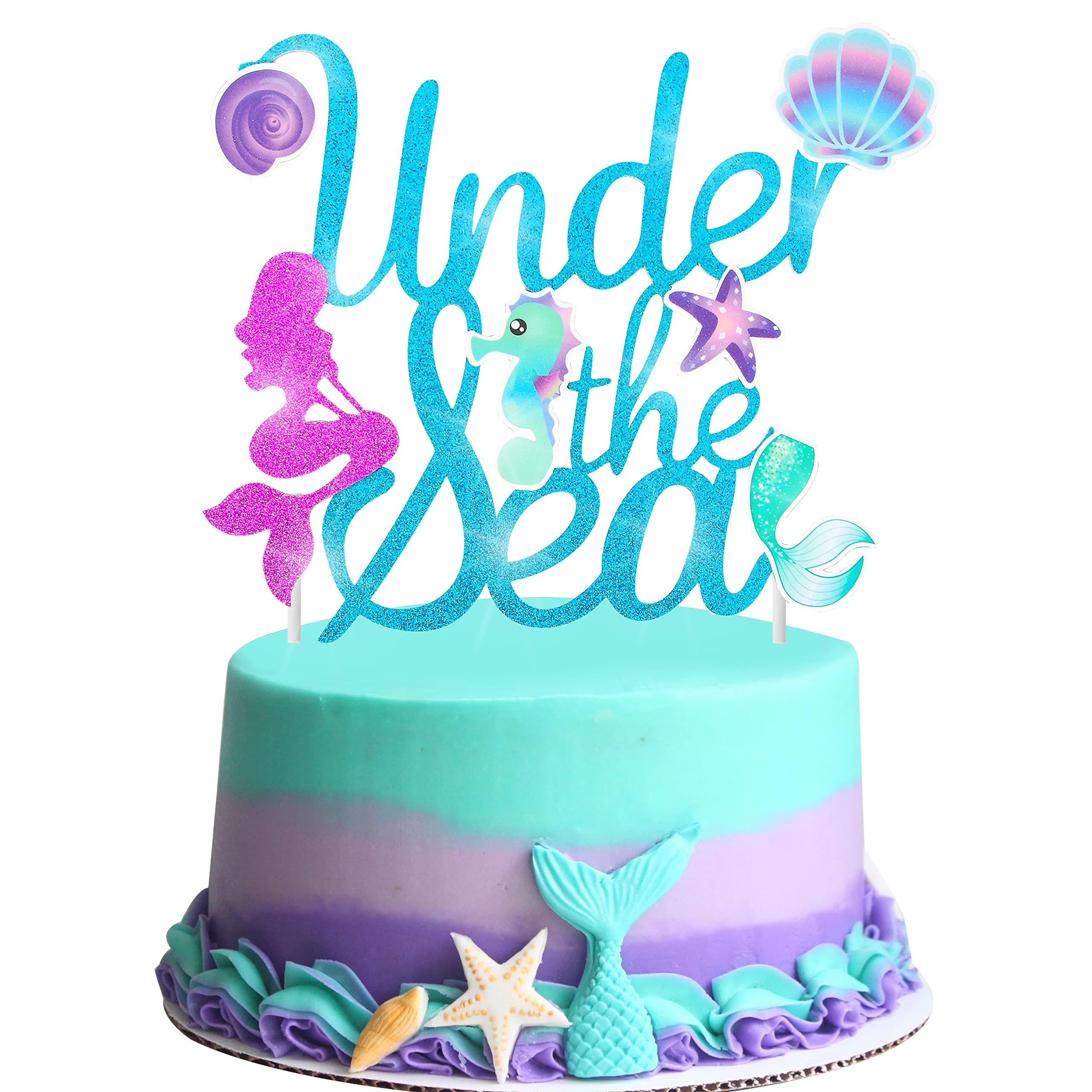 Mermaid Theme Party Bundle. Turning Two. Banner, 3D Cake Topper