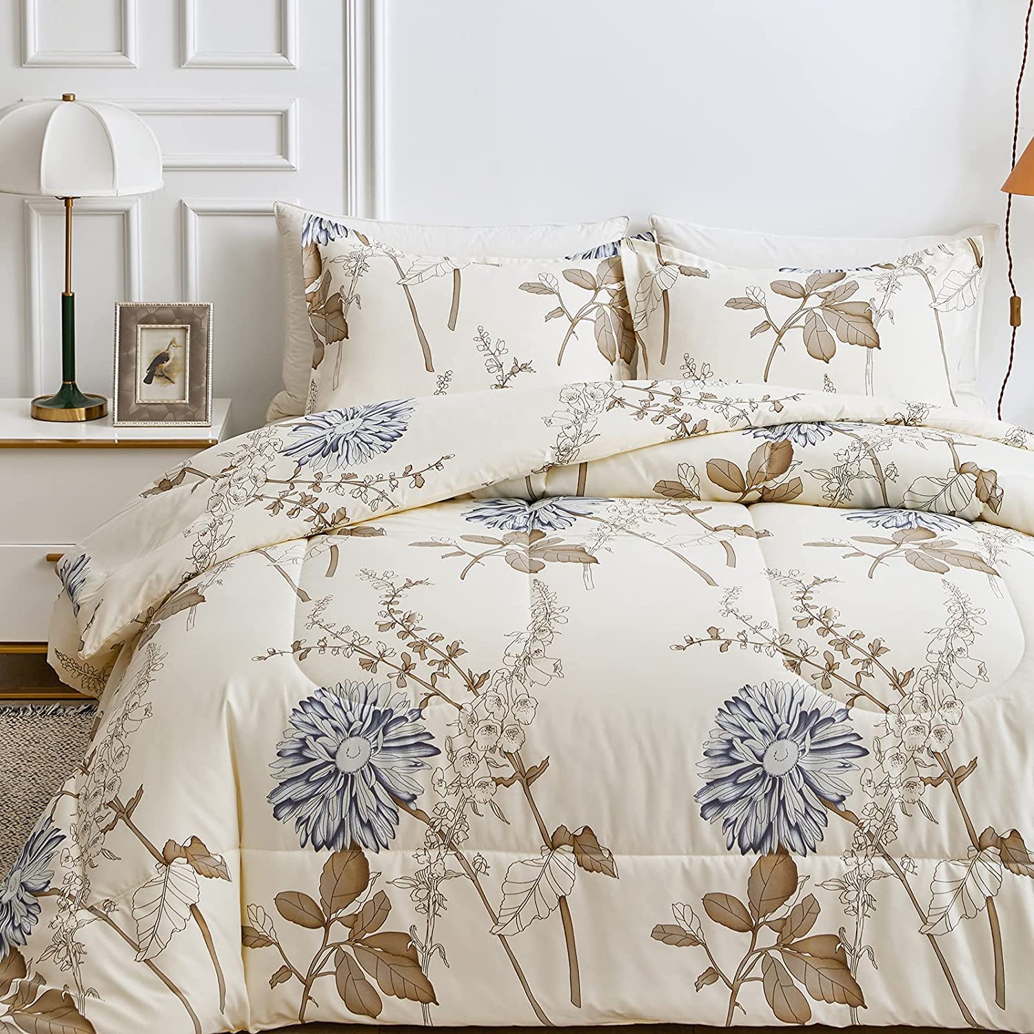 Edredón hipoalergénico floral 135x200 contra alergias en la cama