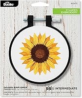 Bucilla Golden Sunflower Stamped Embroidery Kit with 3" Hoop, Floss, Needle - Beginner to Expert Craft Fun